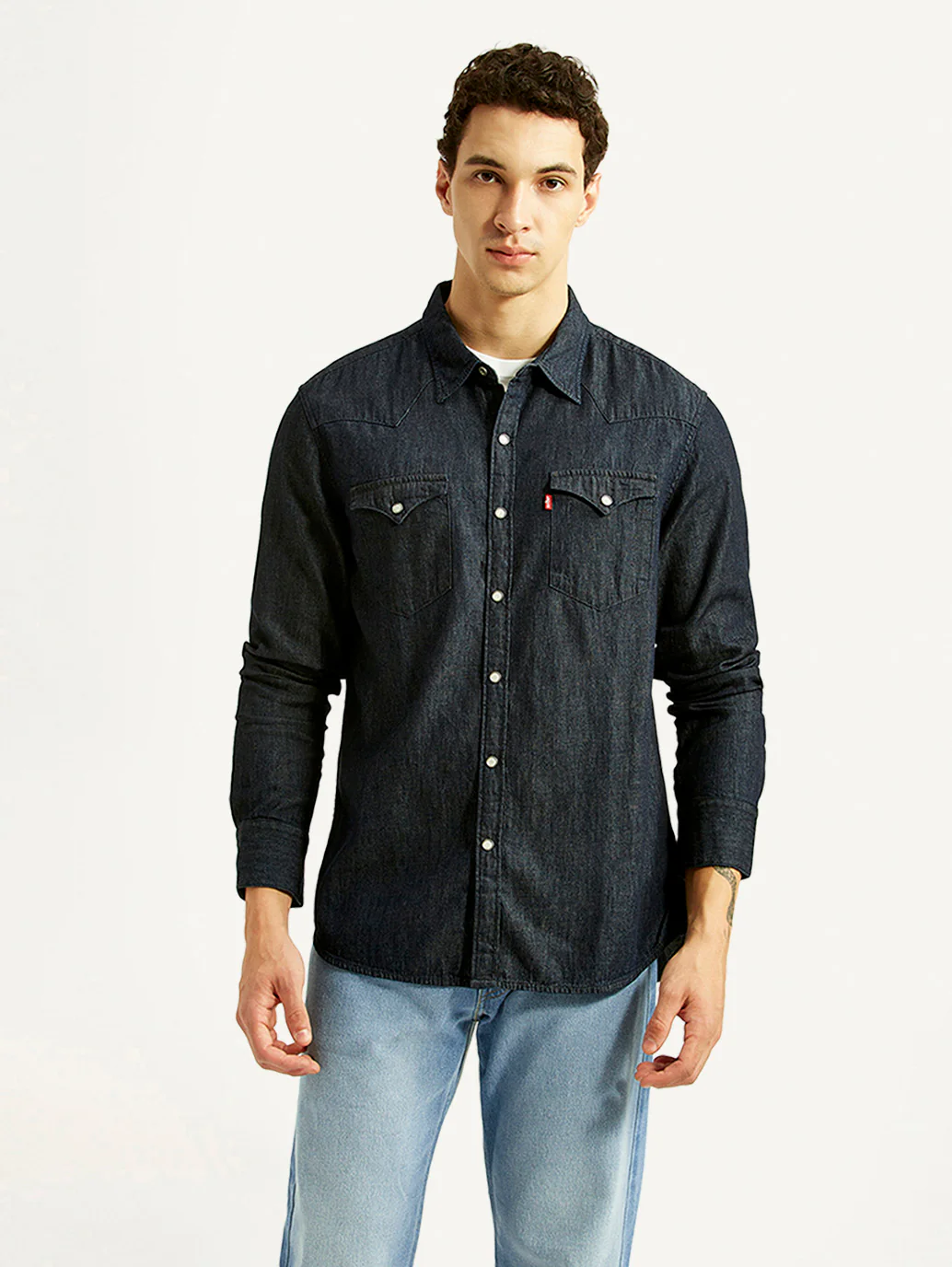 Men's Solid Indigo Slim Fit Denim Shirt - Image 5