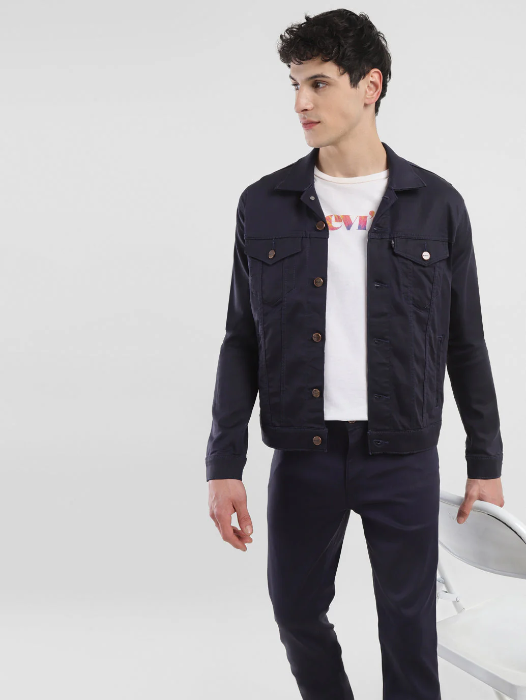 Men's Redloop Solid Navy Spread Collar Jackets
