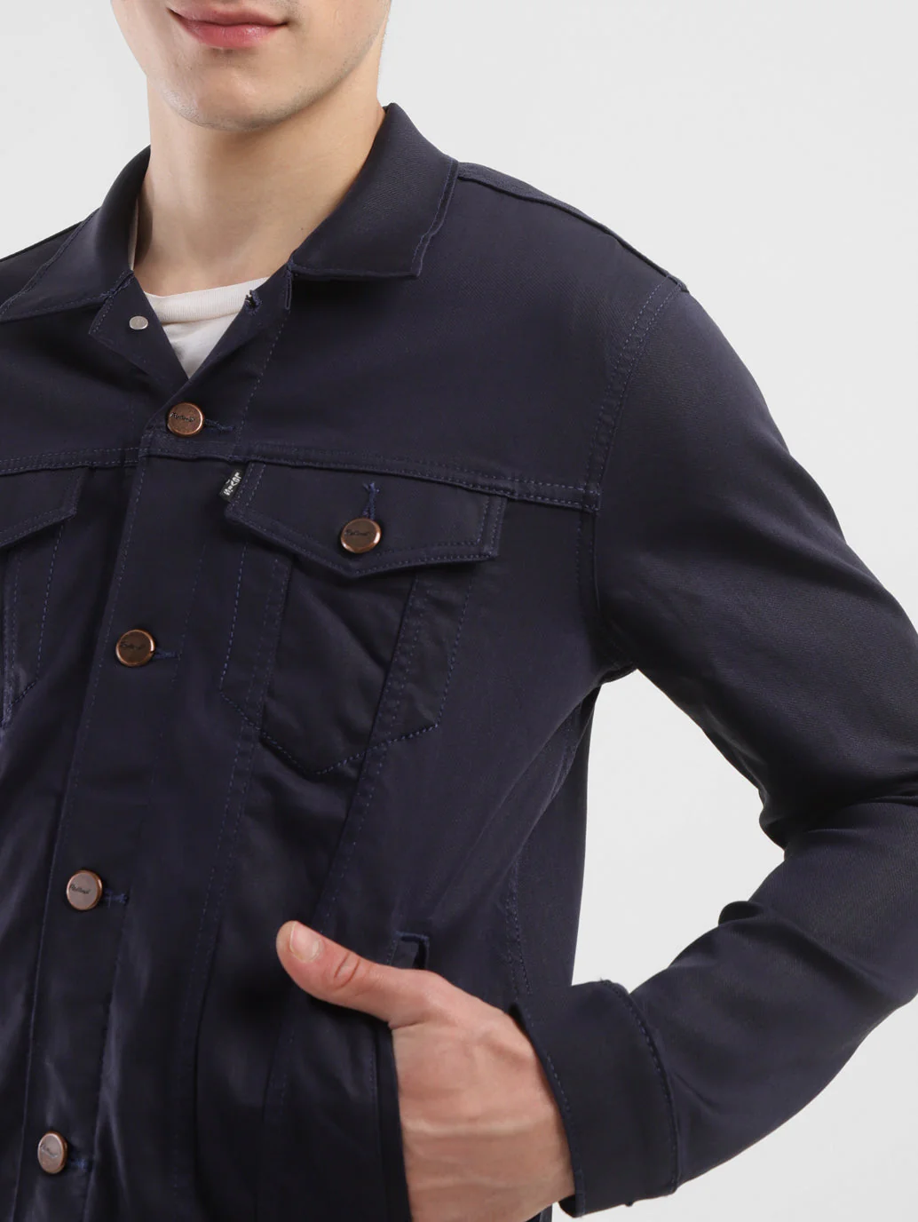 Men's Redloop Solid Navy Spread Collar Jackets - Image 5
