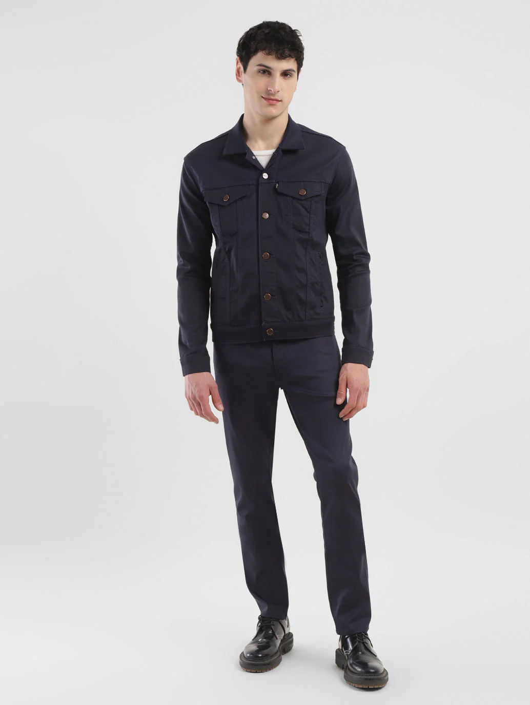 Men's Redloop Solid Navy Spread Collar Jackets - Image 6