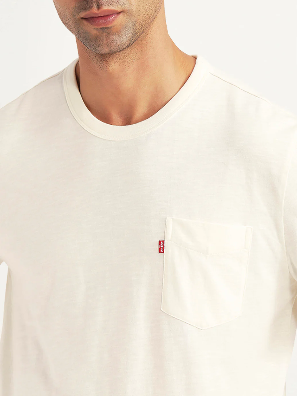 Men's Solid Off White Slim Fit T-shirt - Image 3