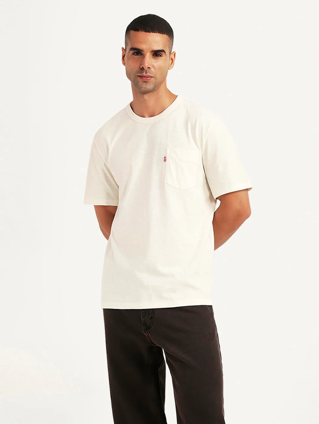 Men's Solid Off White Slim Fit T-shirt - Image 5