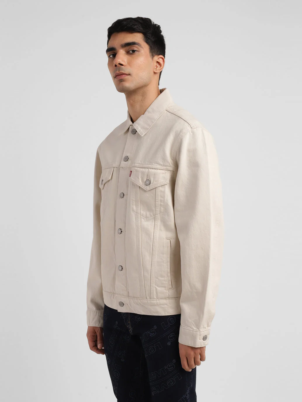 Men's Solid Off White Spread Collar Jacket - Image 5