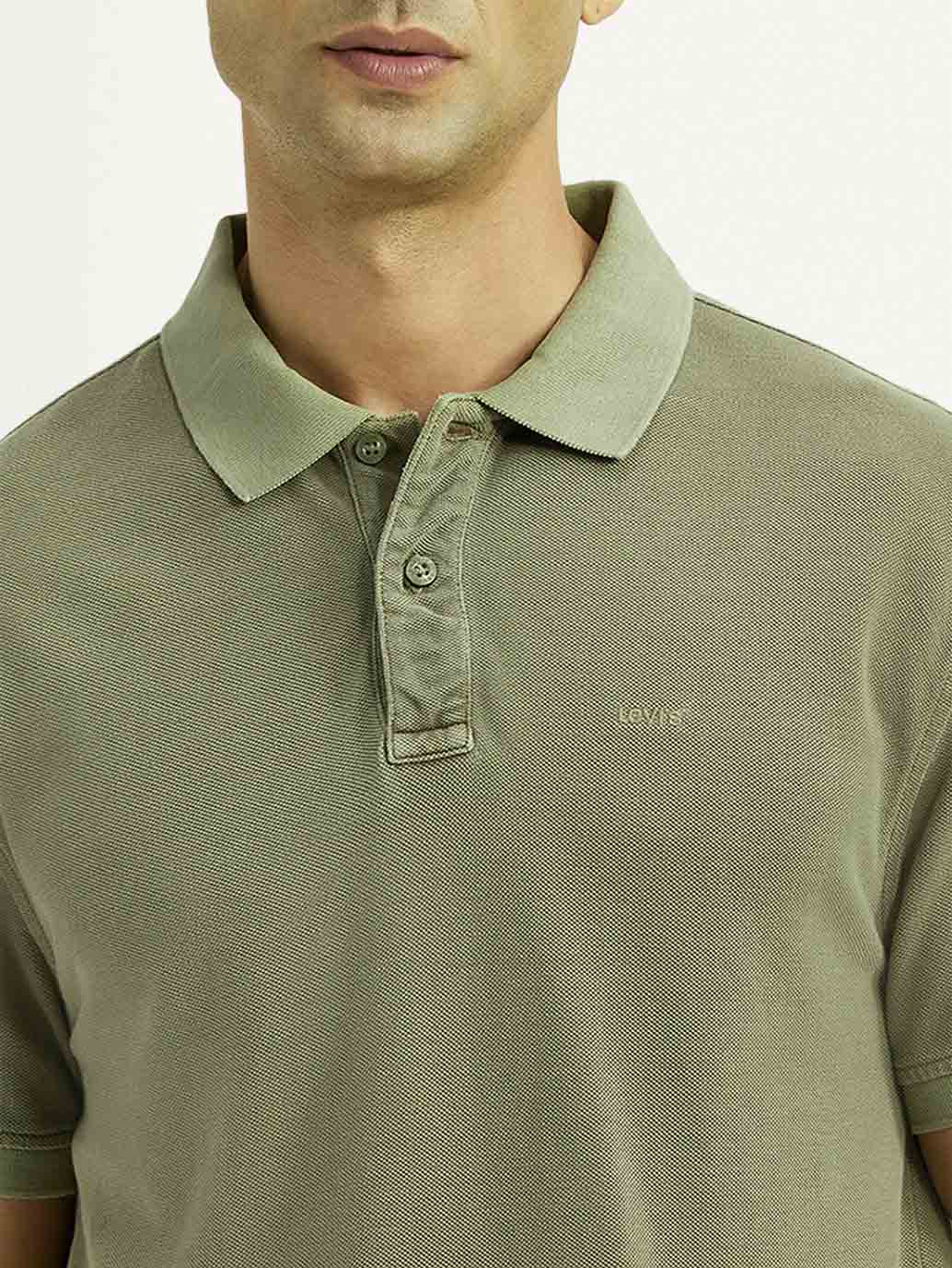 Men's Solid Olive Slim Fit Polo T-shirt - Image 4