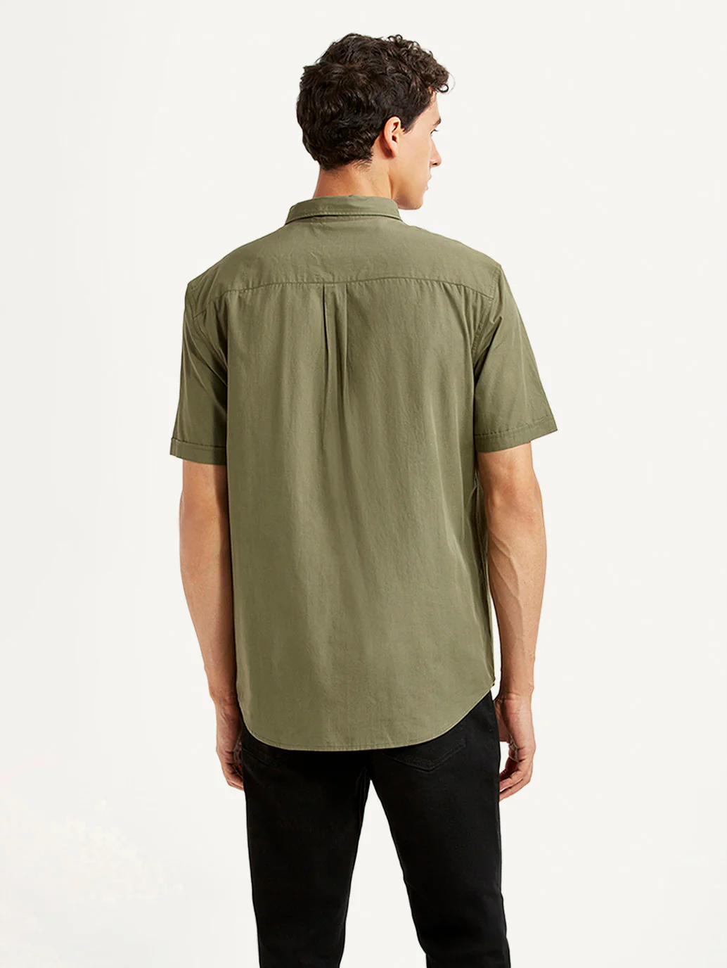 Men's Solid Olive Slim Fit Poplin Shirt - Image 3