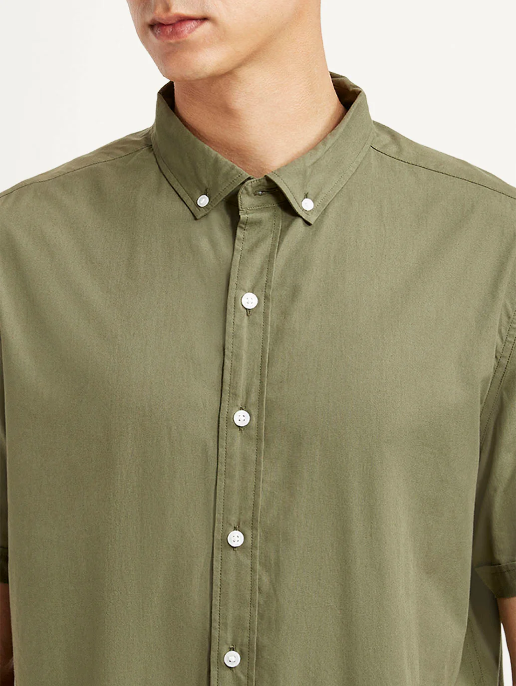 Men's Solid Olive Slim Fit Poplin Shirt - Image 4