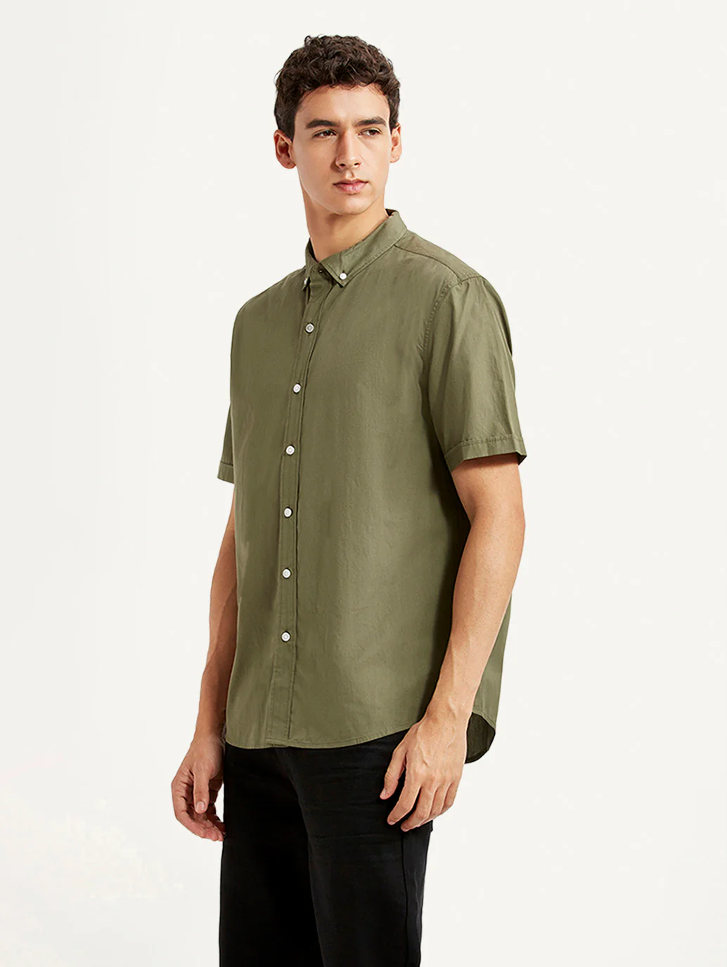 Men's Solid Olive Slim Fit Poplin Shirt - Image 5