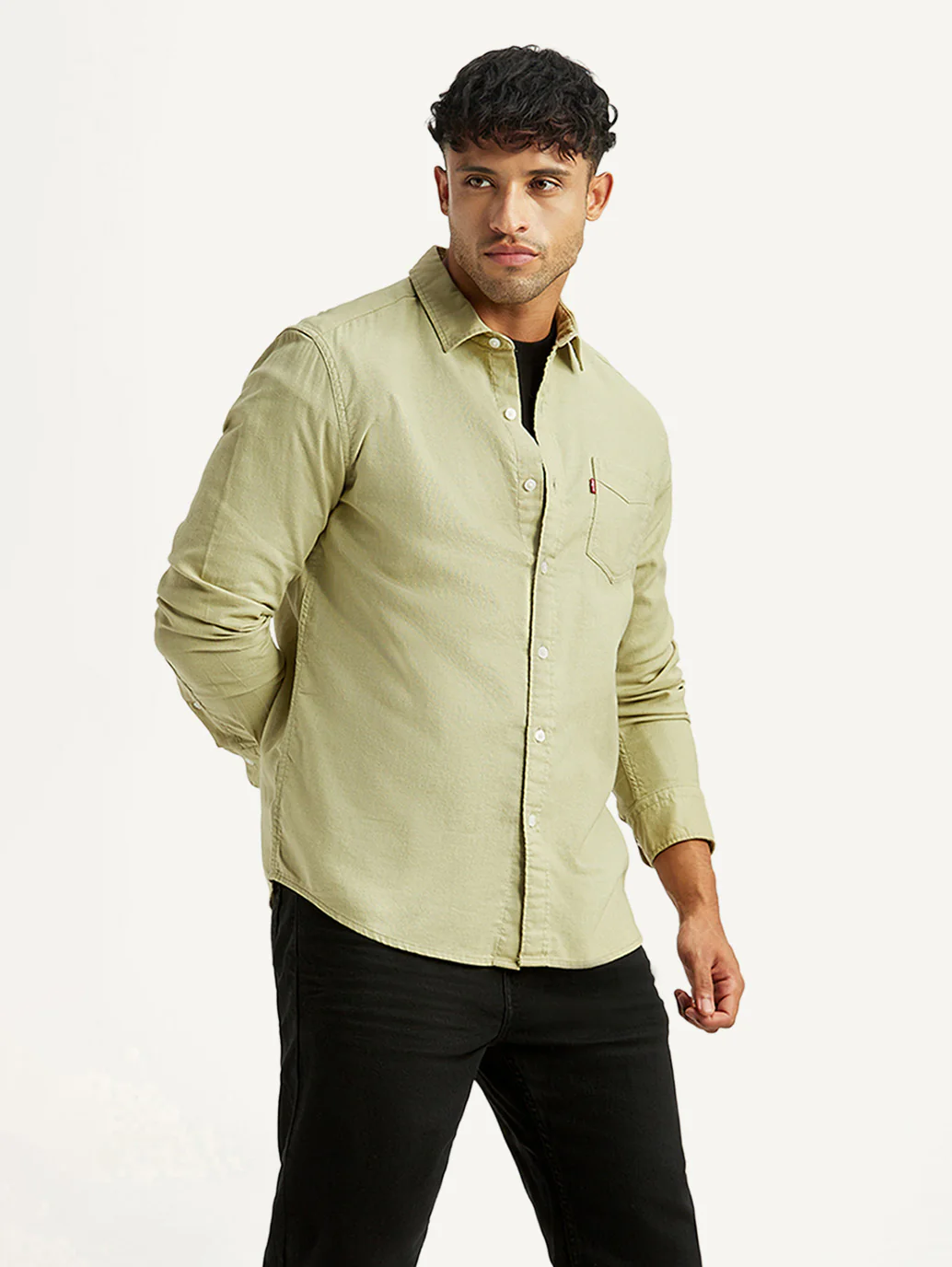 Men's Solid Green Slim Fit Oxford Shirt