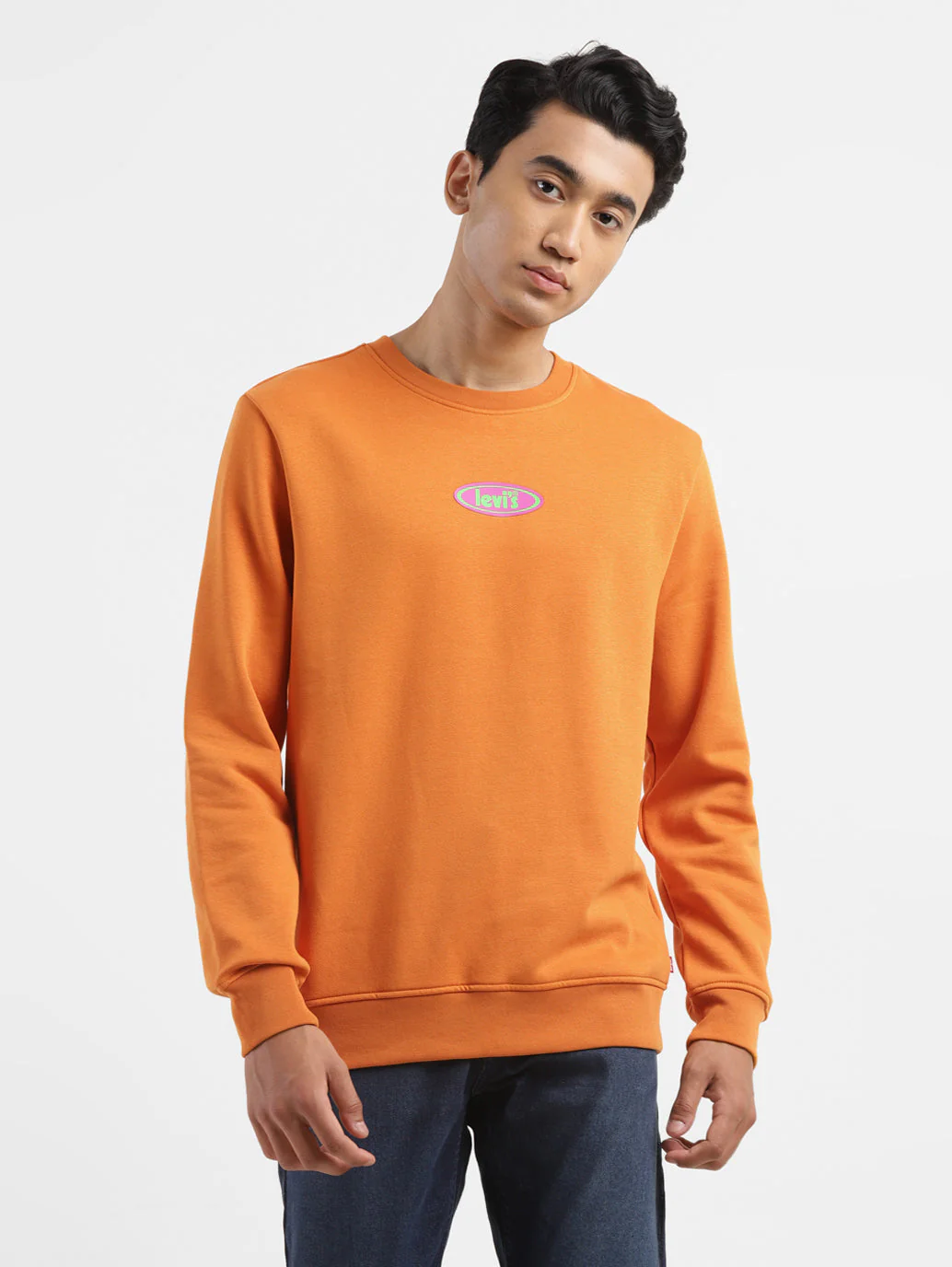 Men's Solid Orange Crew Neck Sweatshirt - Image 2