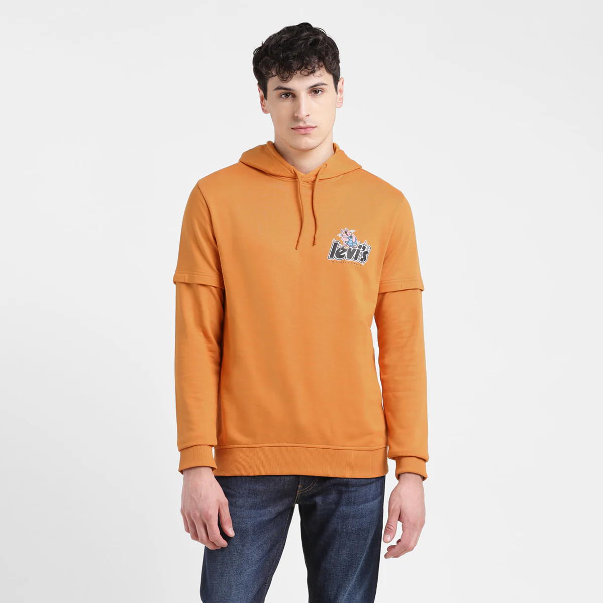 Men's Solid Orange Hooded Sweatshirt - Image 2
