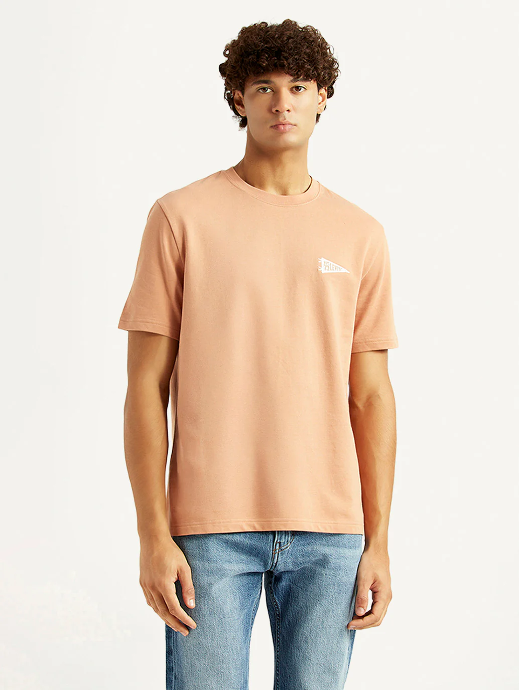 Men's Solid Peach Crew Neck T-shirt - Image 2