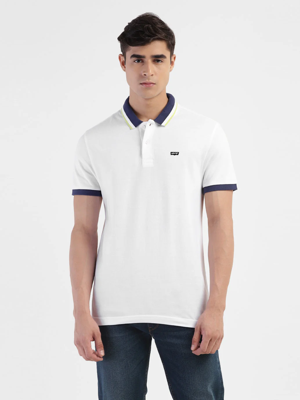 Men's Solid White Polo T-shirt - Image 2