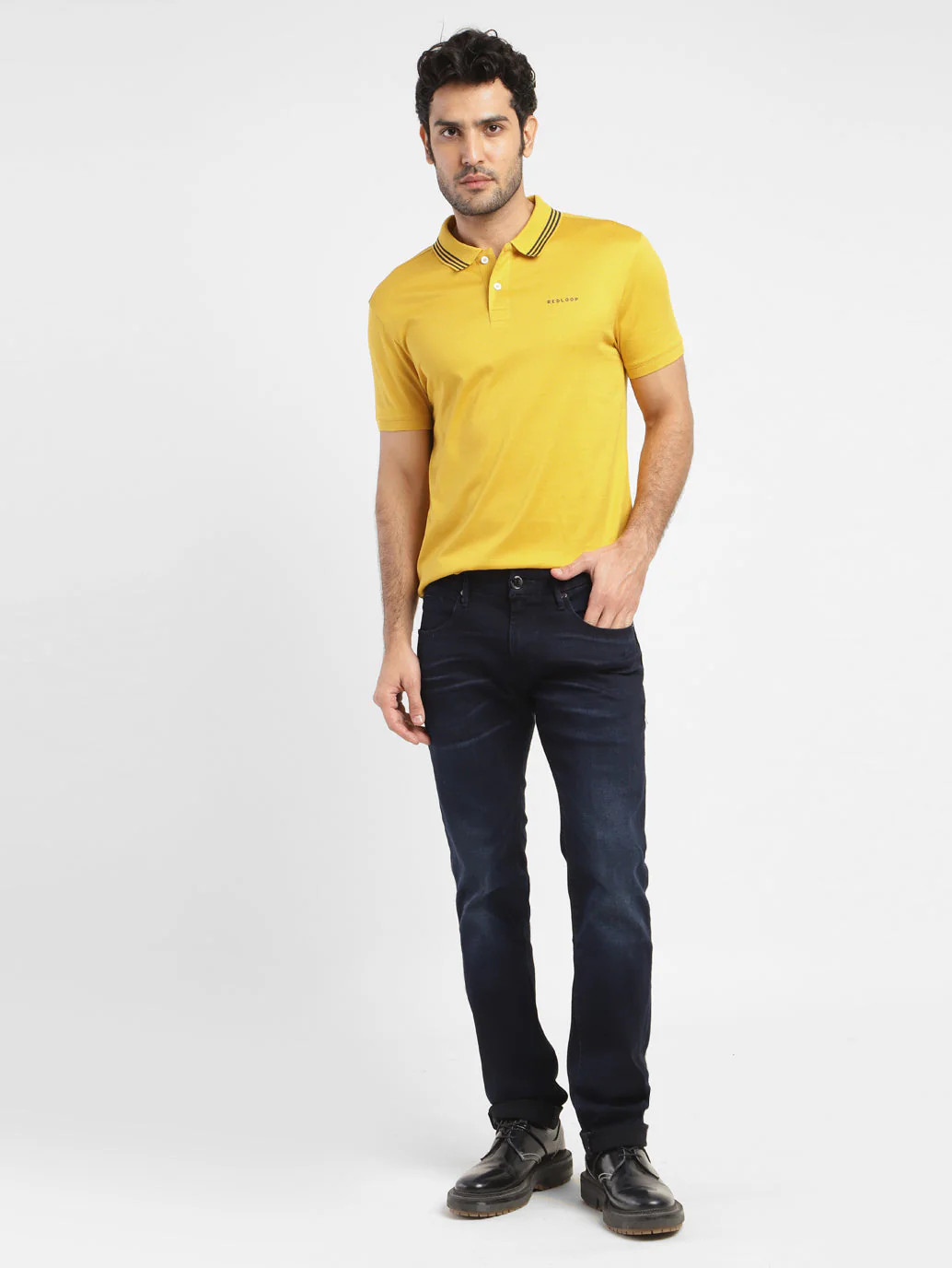 Men's Solid Polo T-shirt Yellow - Image 2