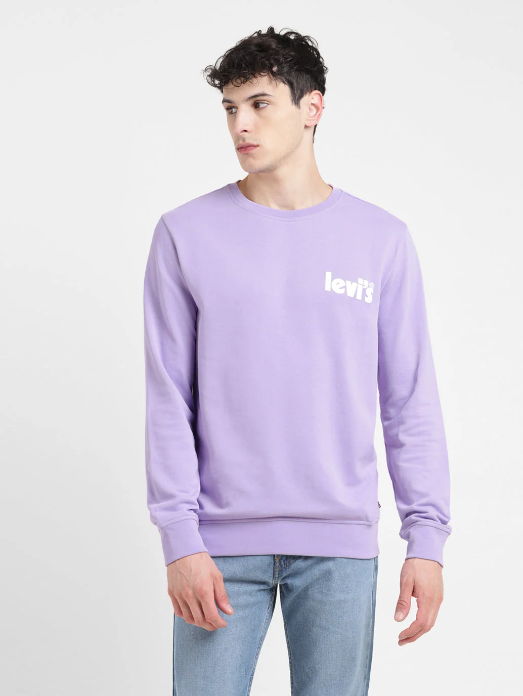 Men's Solid Purple Crew Neck Sweatshirt - Image 2
