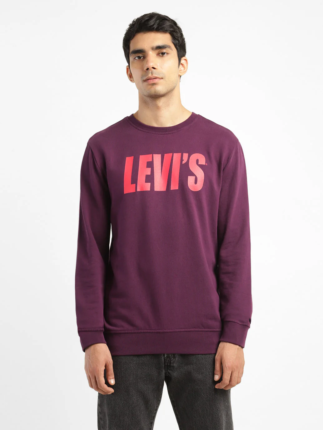 Men's Solid Purple Crew Neck Sweatshirt - Image 2