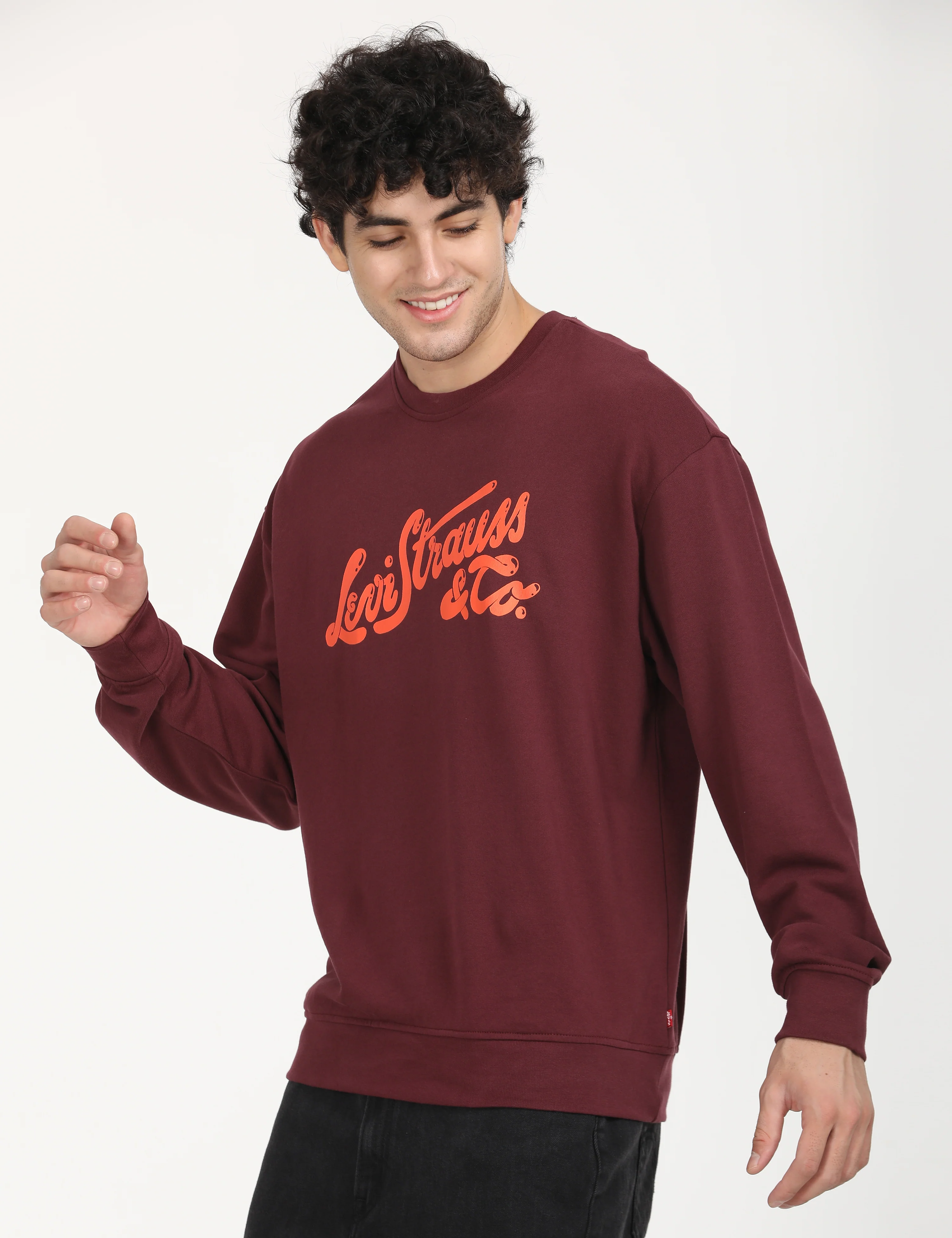 Men's Solid Red Crew Neck Sweatshirt - Image 2