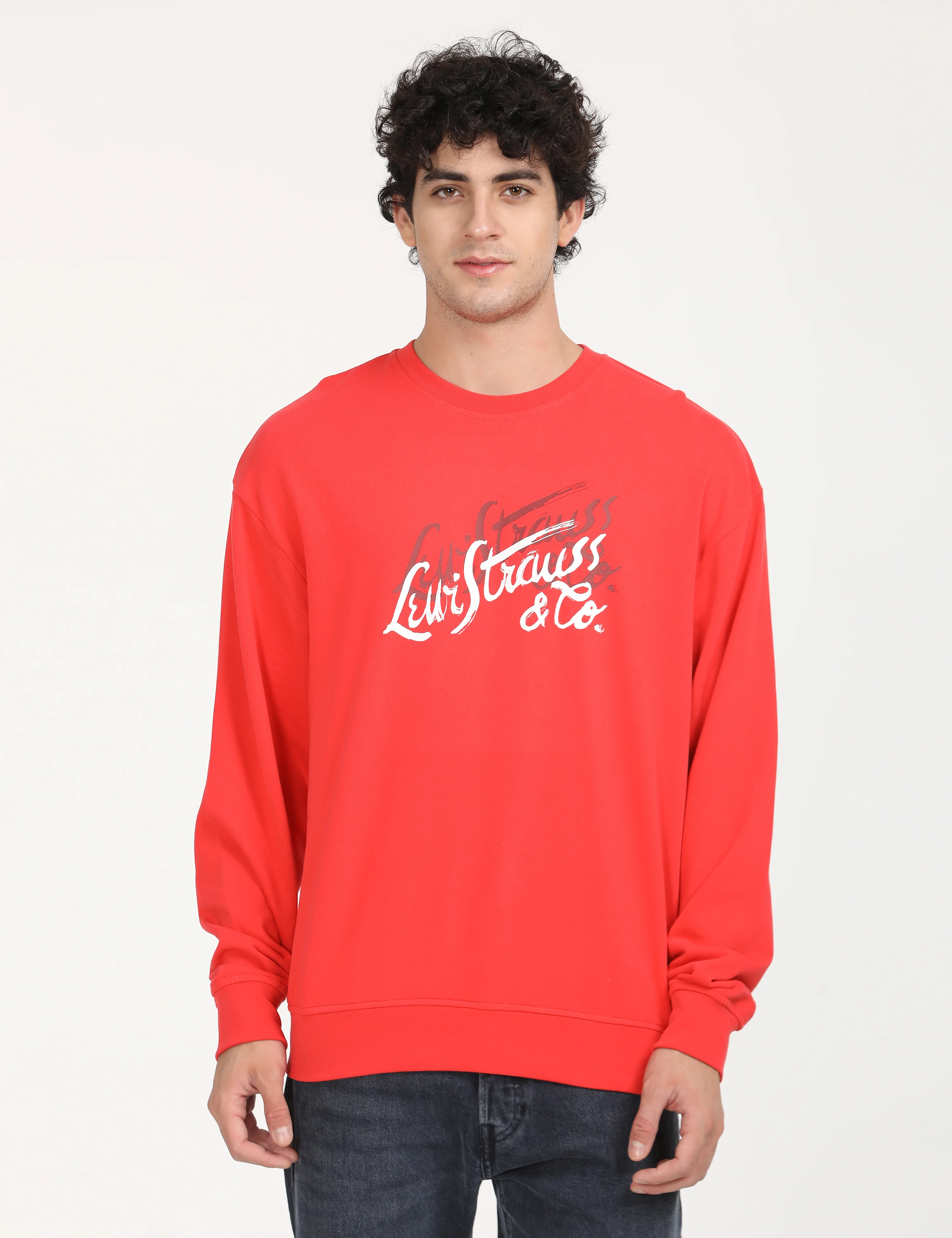 Men's Solid Red Crew Neck Sweatshirt - Image 2