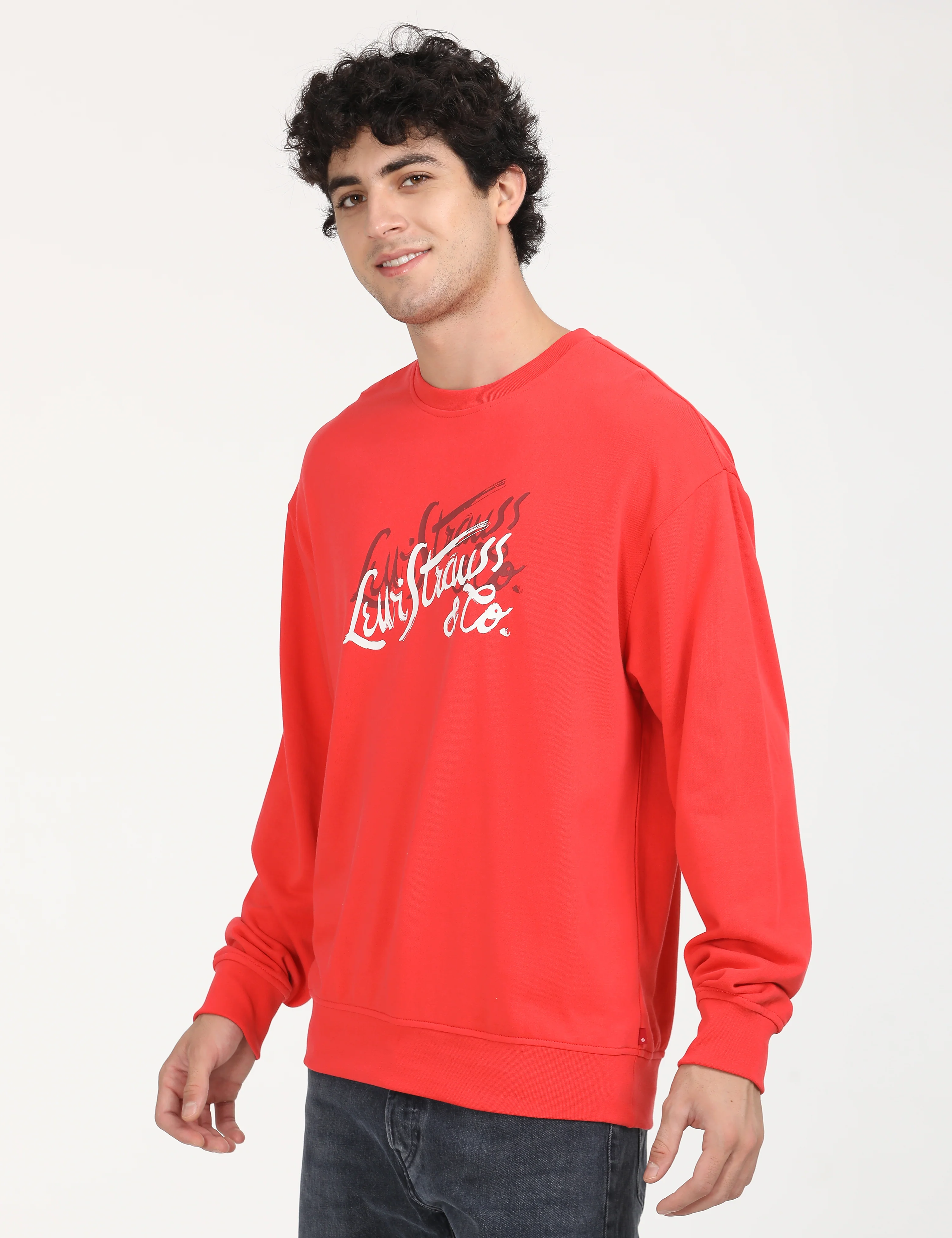 Men's Solid Red Crew Neck Sweatshirt - Image 3