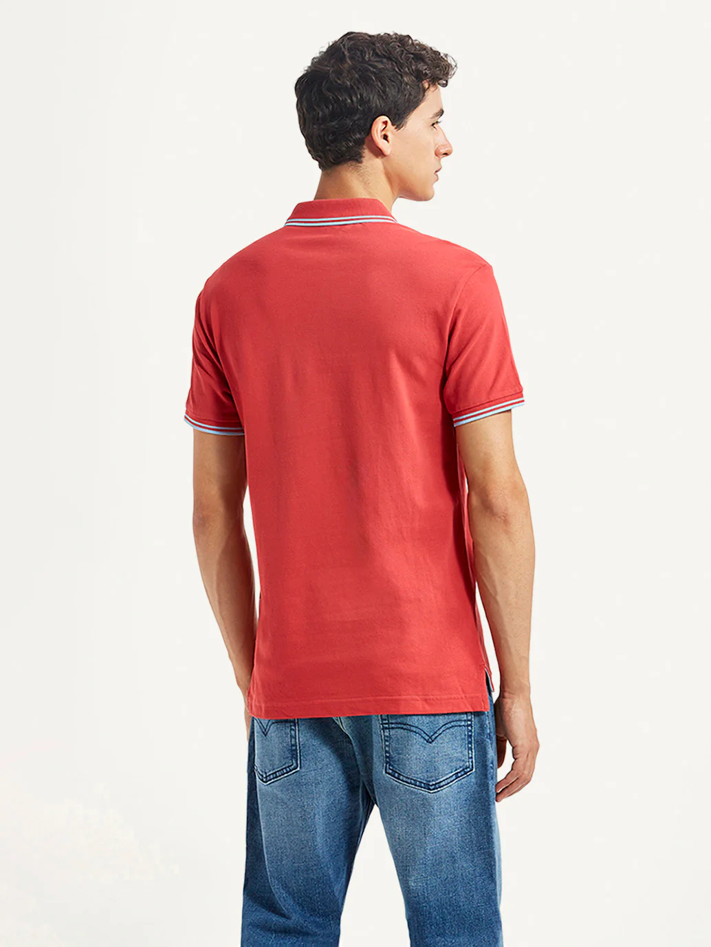 Men's Solid Red Slim Fit Polo T-shirt - Image 2