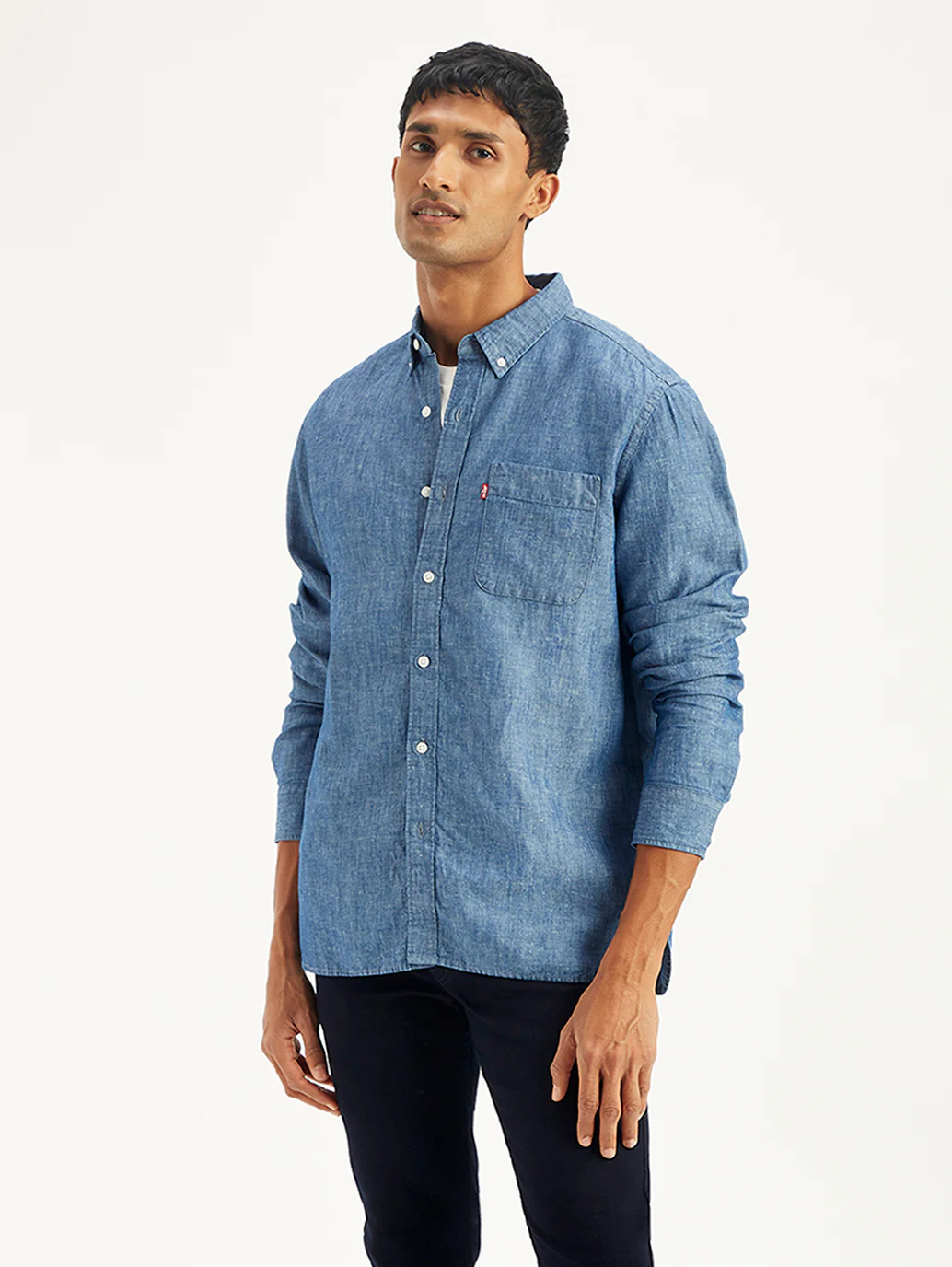 Men's Solid Slim Fit Denim Shirt