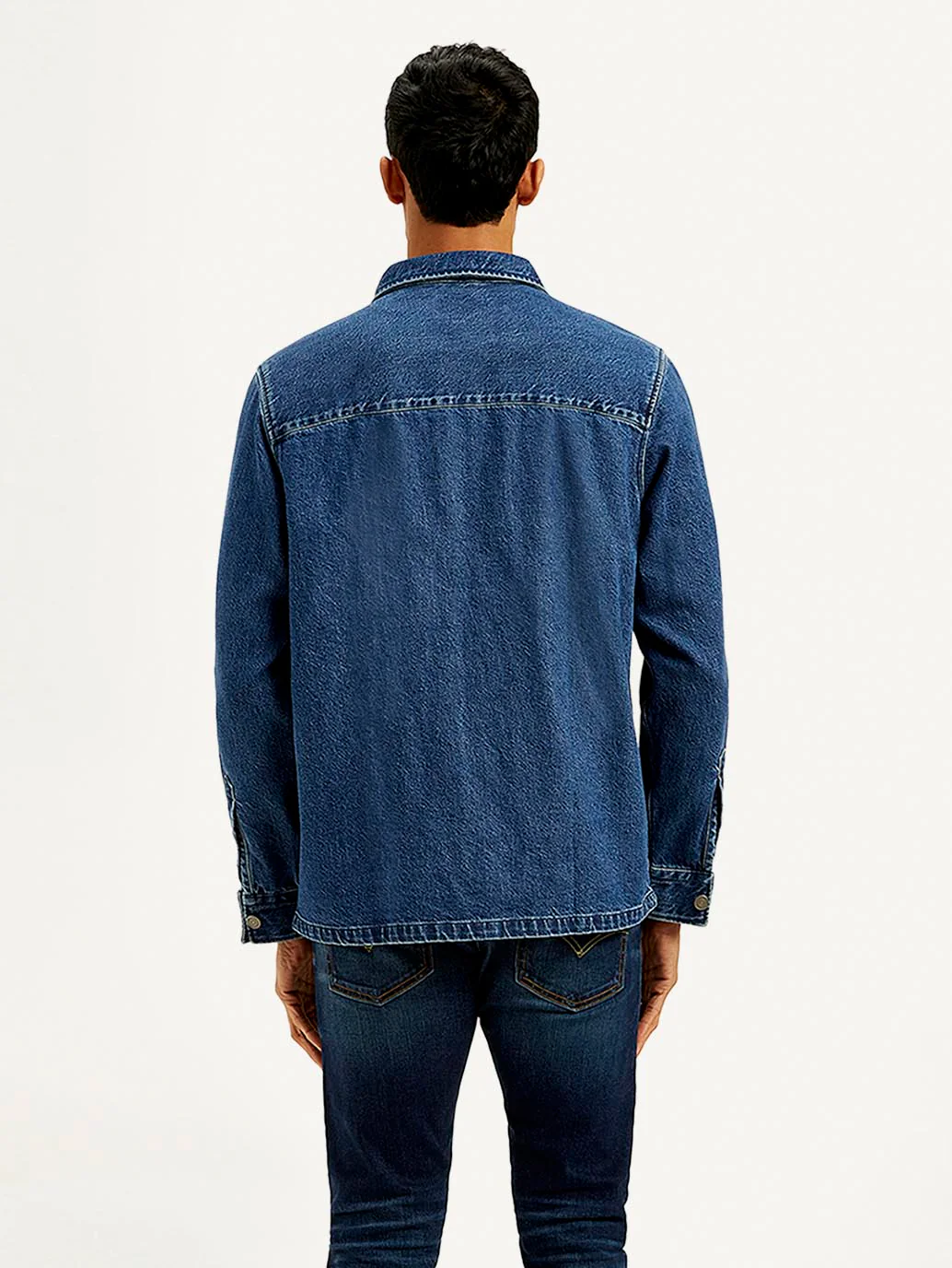 Men's Solid Relaxed Fit Zip Front Denim Shacket - Image 3