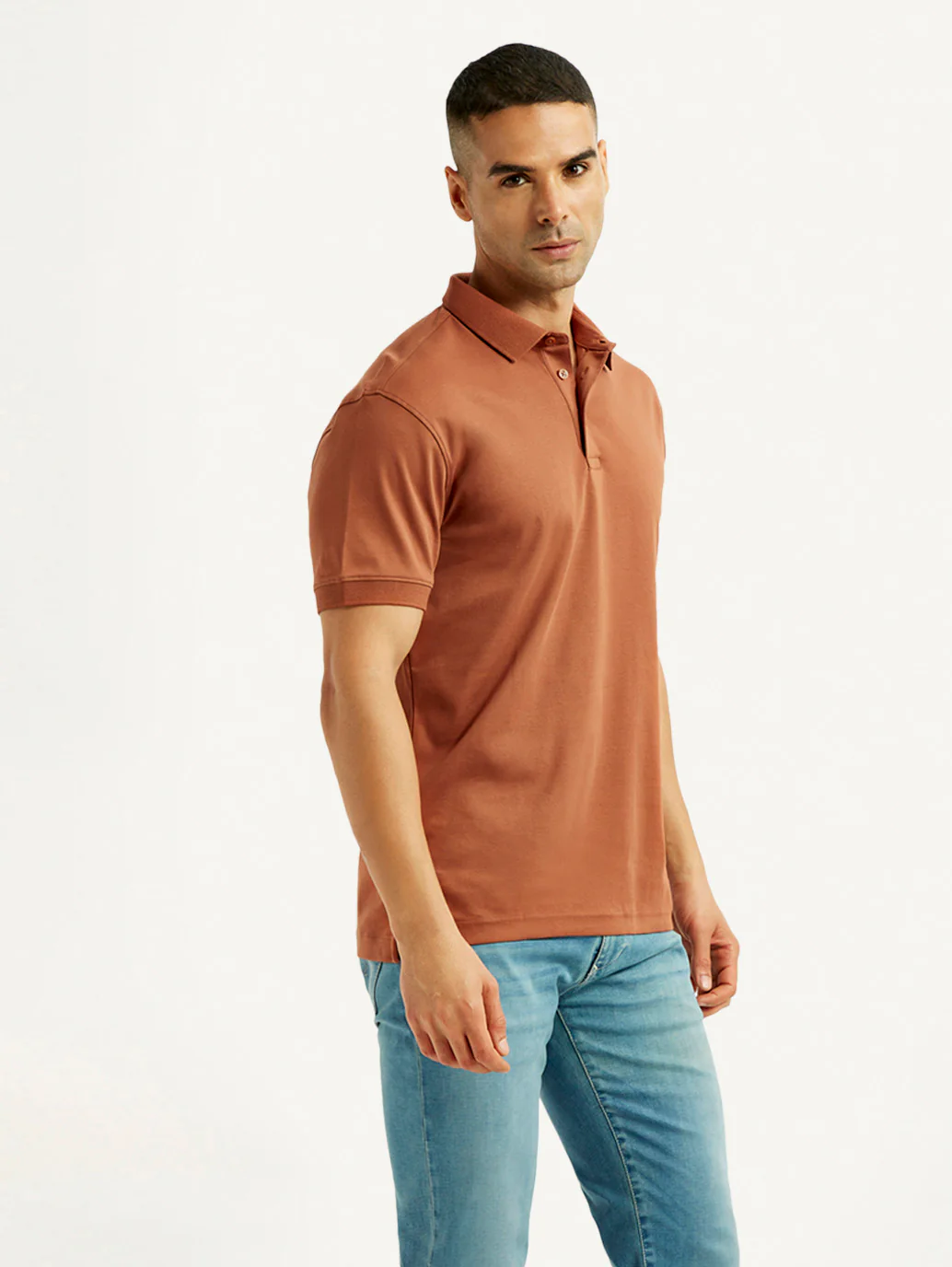 Men's Solid Rust Slim Fit Polo T-shirt - Image 6