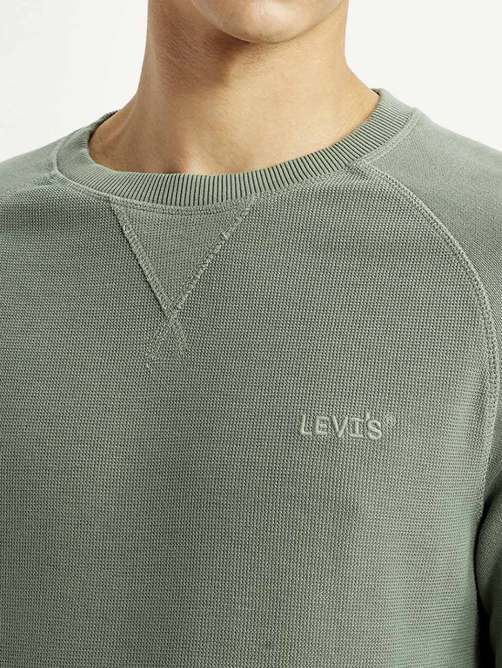 Men's Solid Green Crew Neck Sweatshirt - Image 4