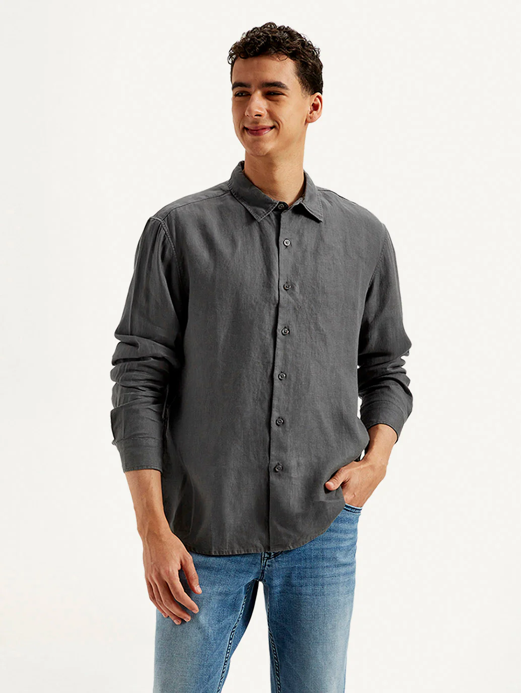 Men's Redloop Solid Slim Fit Linen Shirt - Image 2