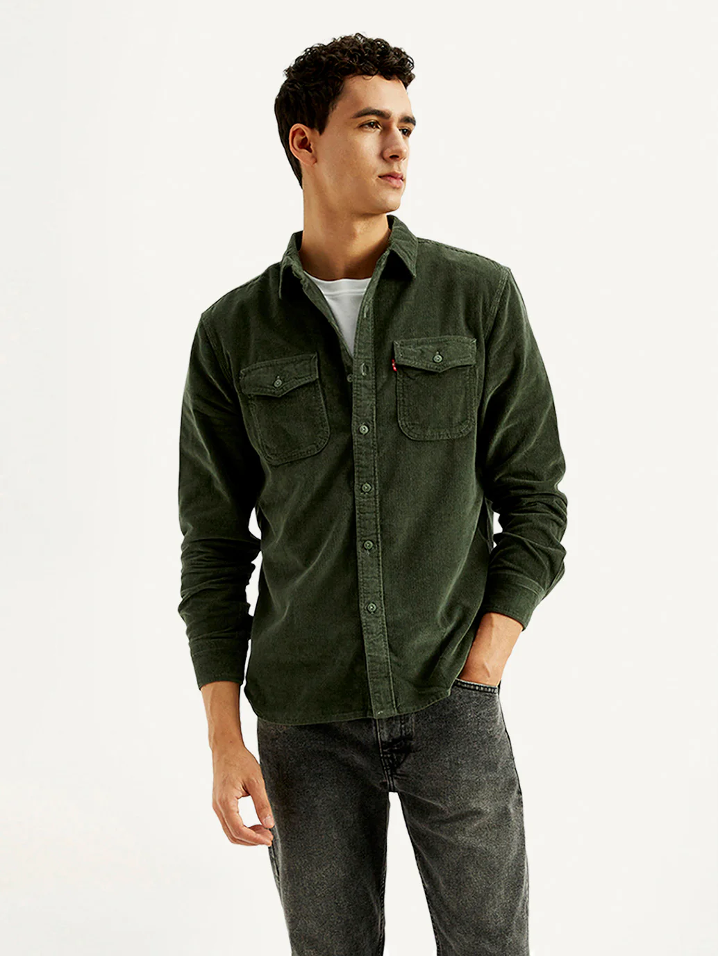 Men's Solid Slim Fit Corduroy Shirt - Image 2