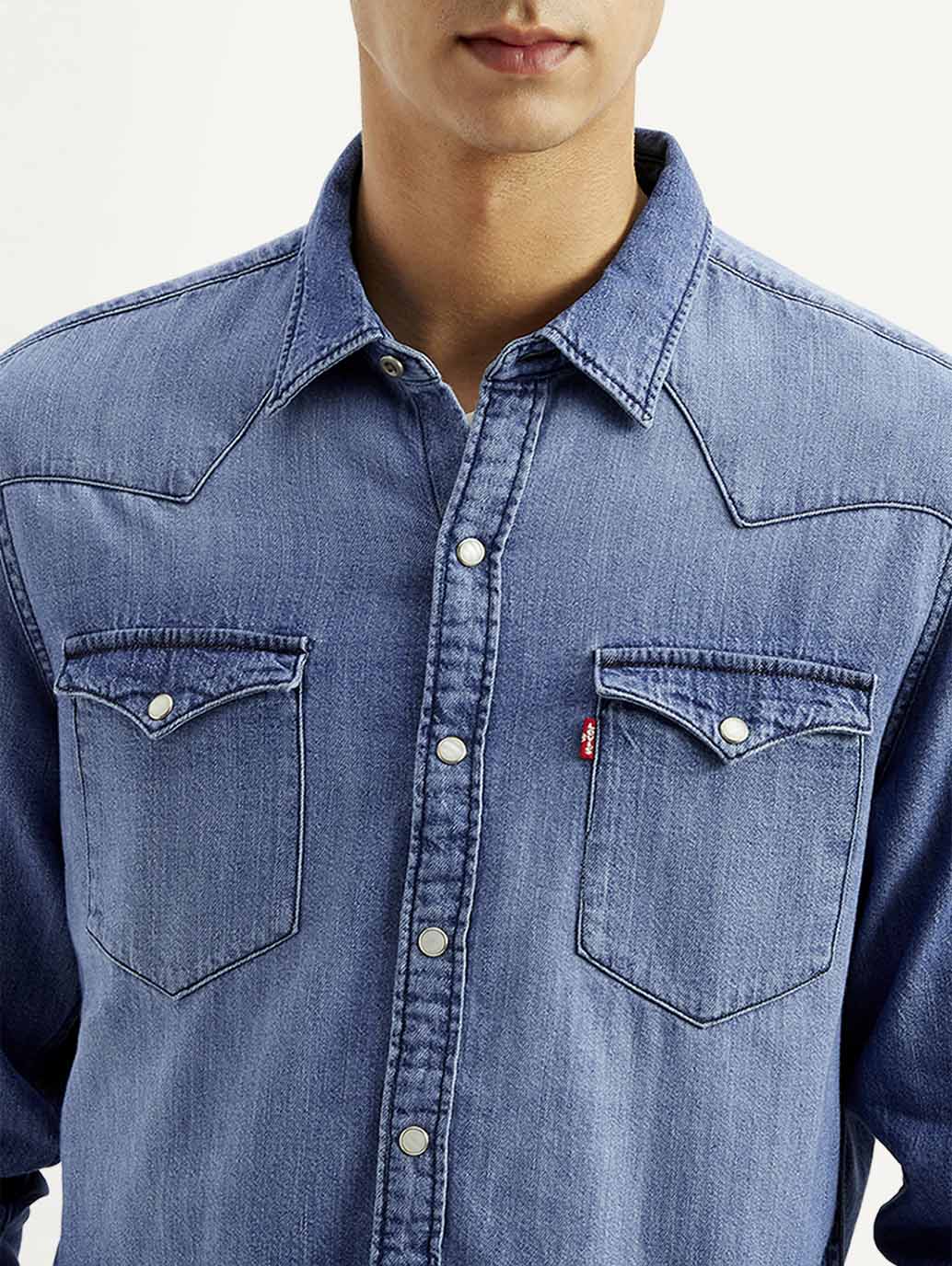 Men's Solid Slim Fit Denim Shirt - Image 3