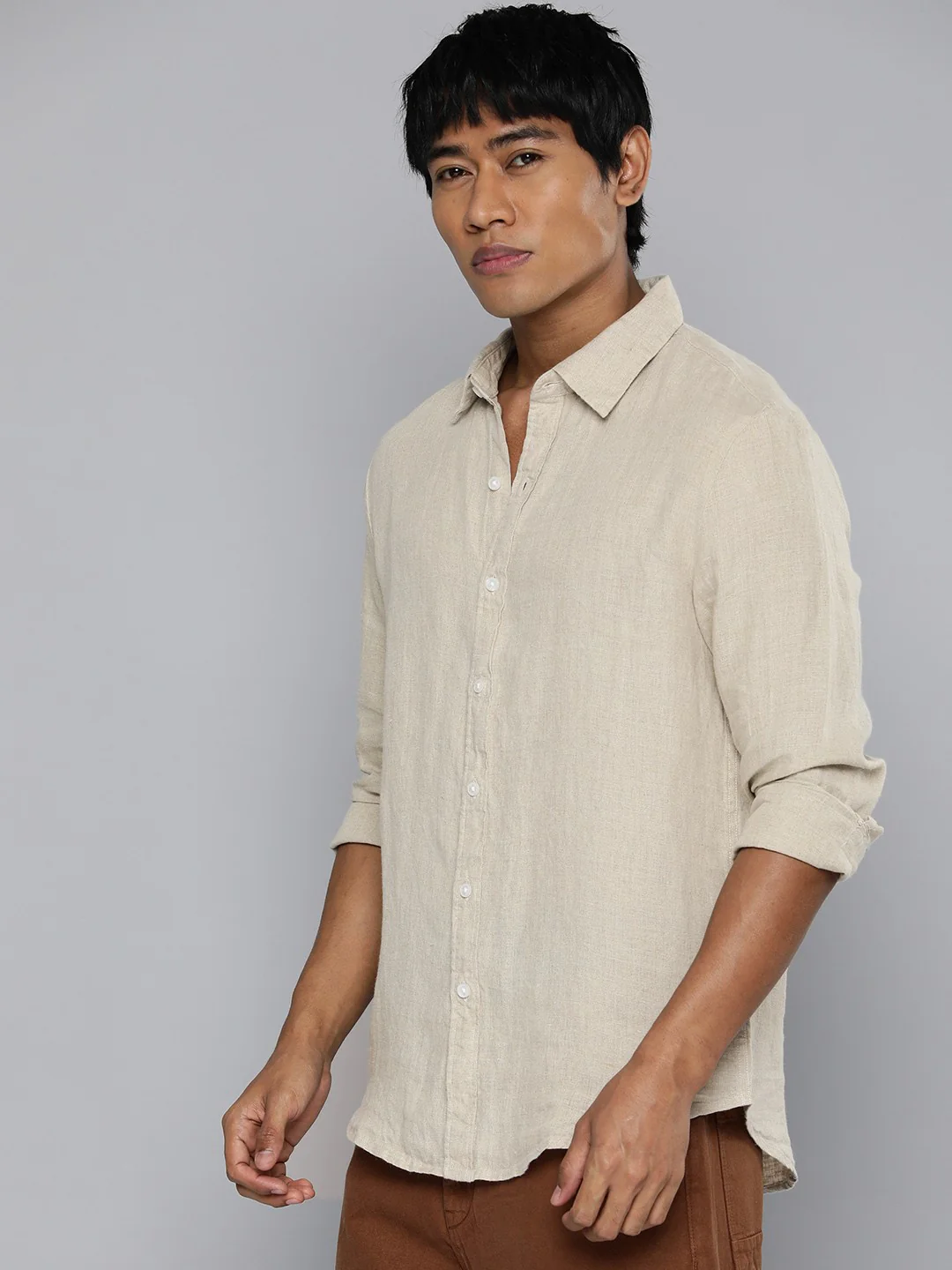 Men's Redloop Solid Slim Fit Linen Shirt - Image 4