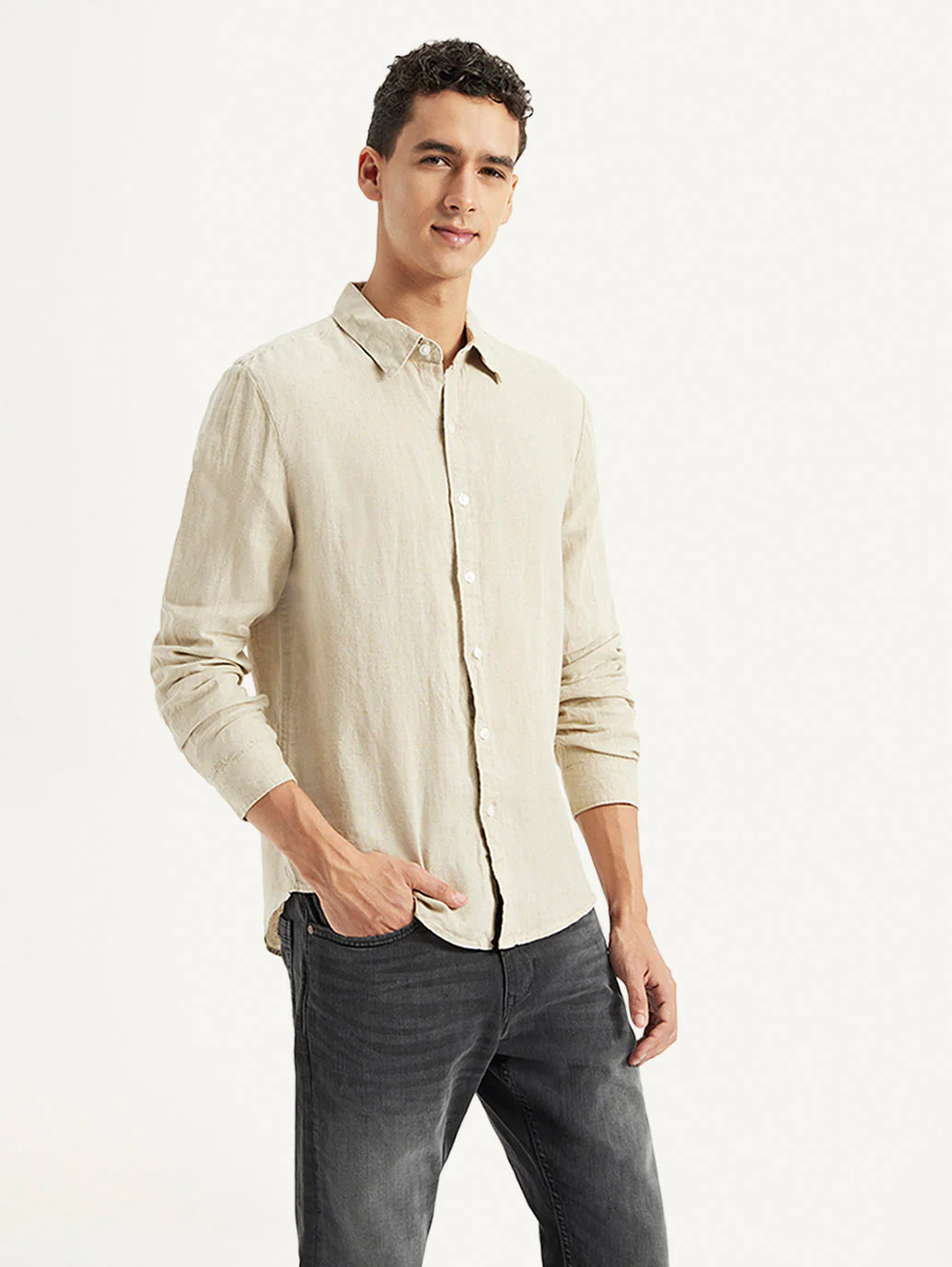 Men's Redloop Solid Slim Fit Linen Shirt - Image 4