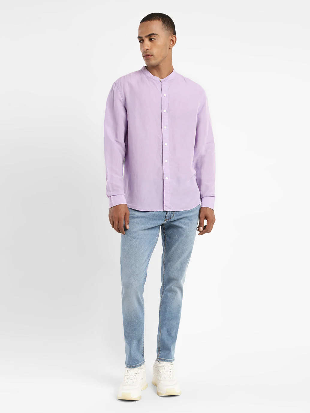 Men's Solid Band Neck Linen Shirt - Image 6