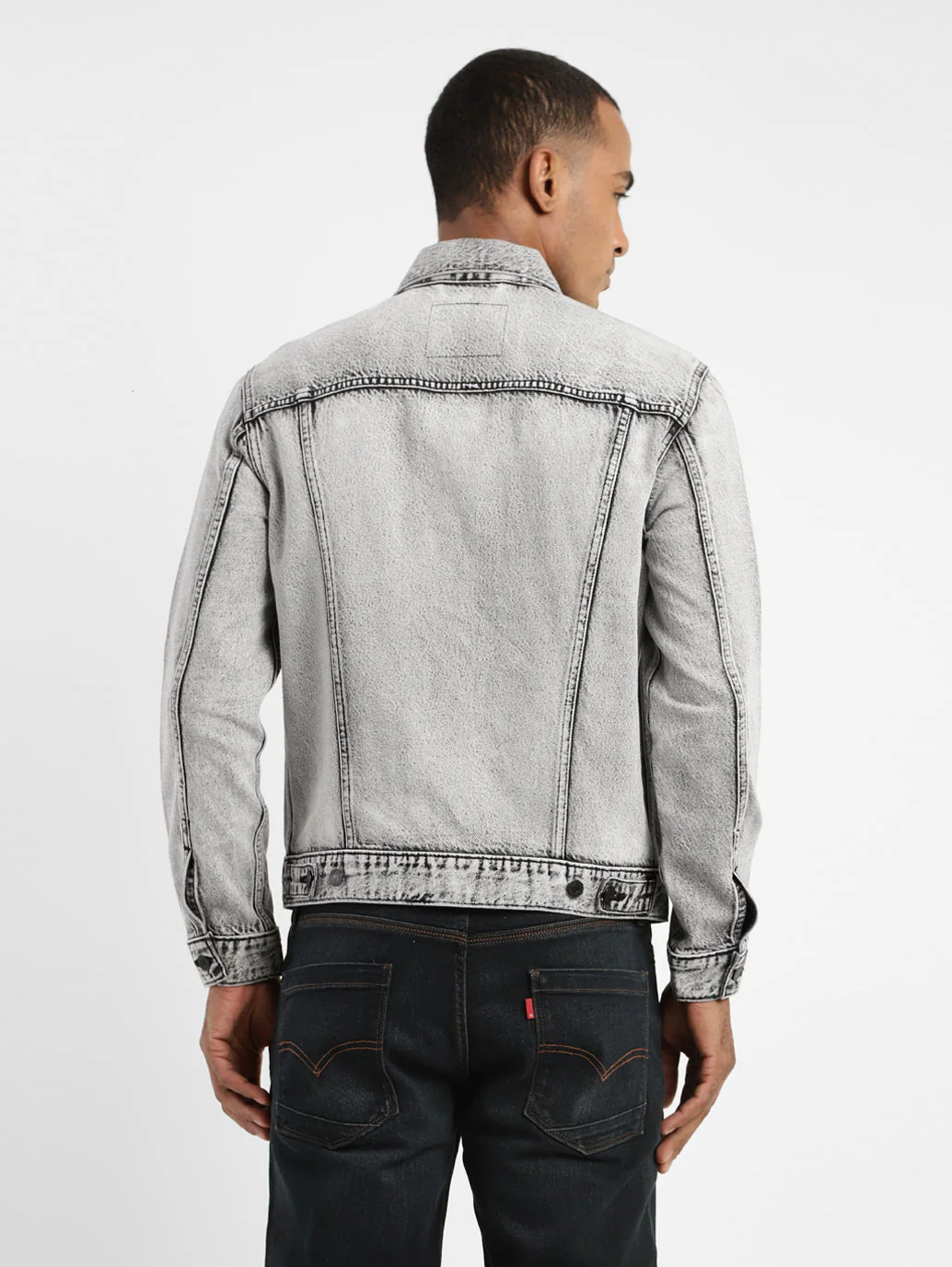 Men's Solid Spread Collar Denim Jacket - Image 3