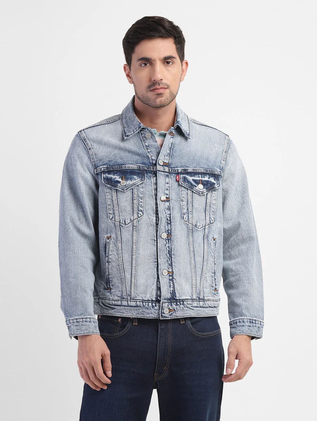 Men's Solid Spread Collar Denim Jacket - Image 2