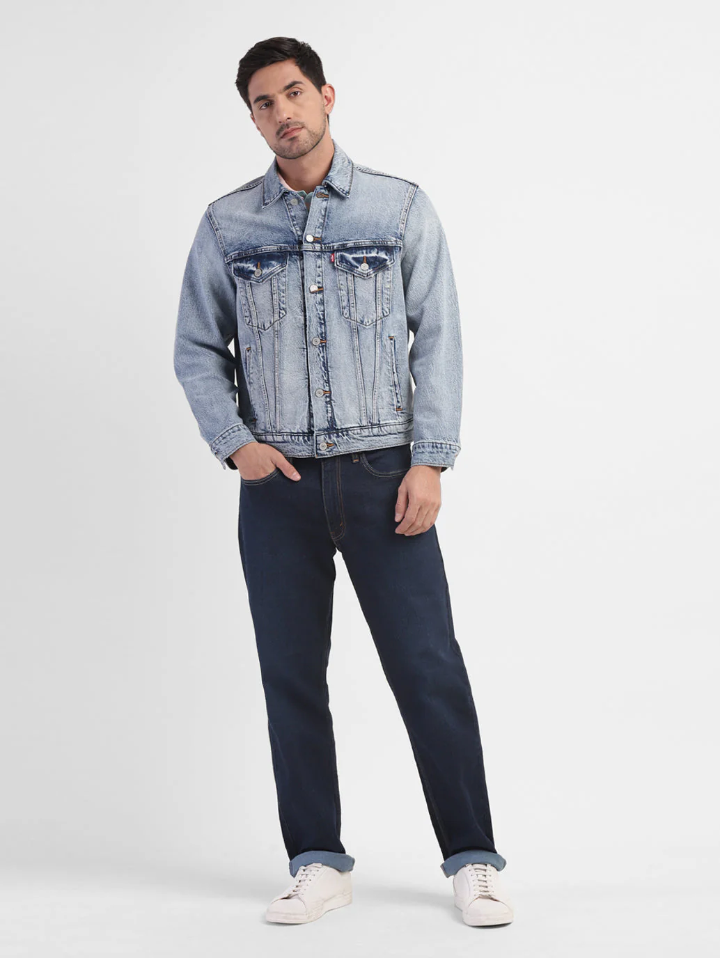 Men's Solid Spread Collar Denim Jacket - Image 5