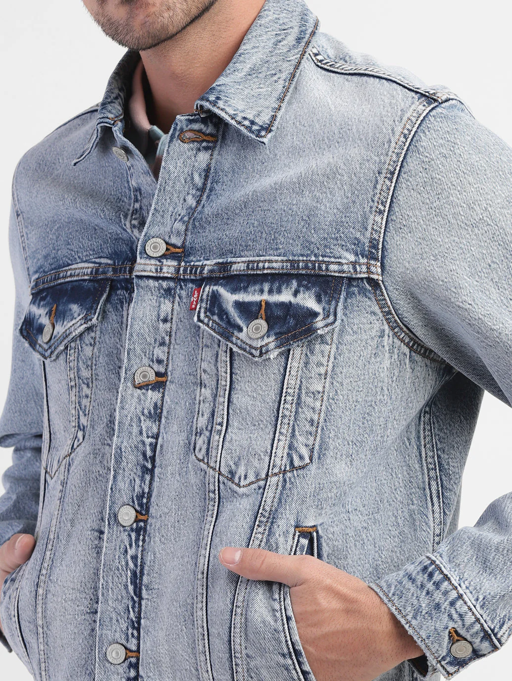 Men's Solid Spread Collar Denim Jacket - Image 6