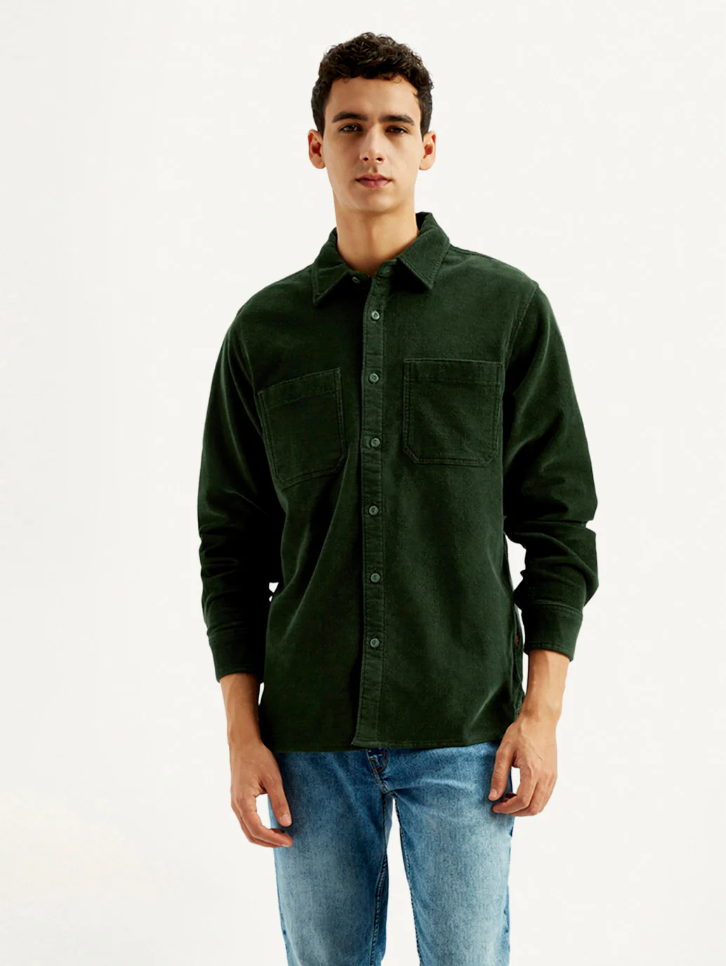 Men's Solid Spread Collar Corduroy Shacket - Image 3