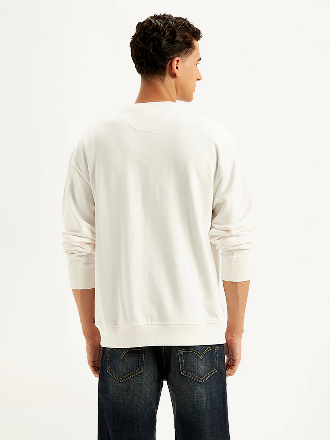 Men's Solid White Crew Neck Sweatshirt - Image 2