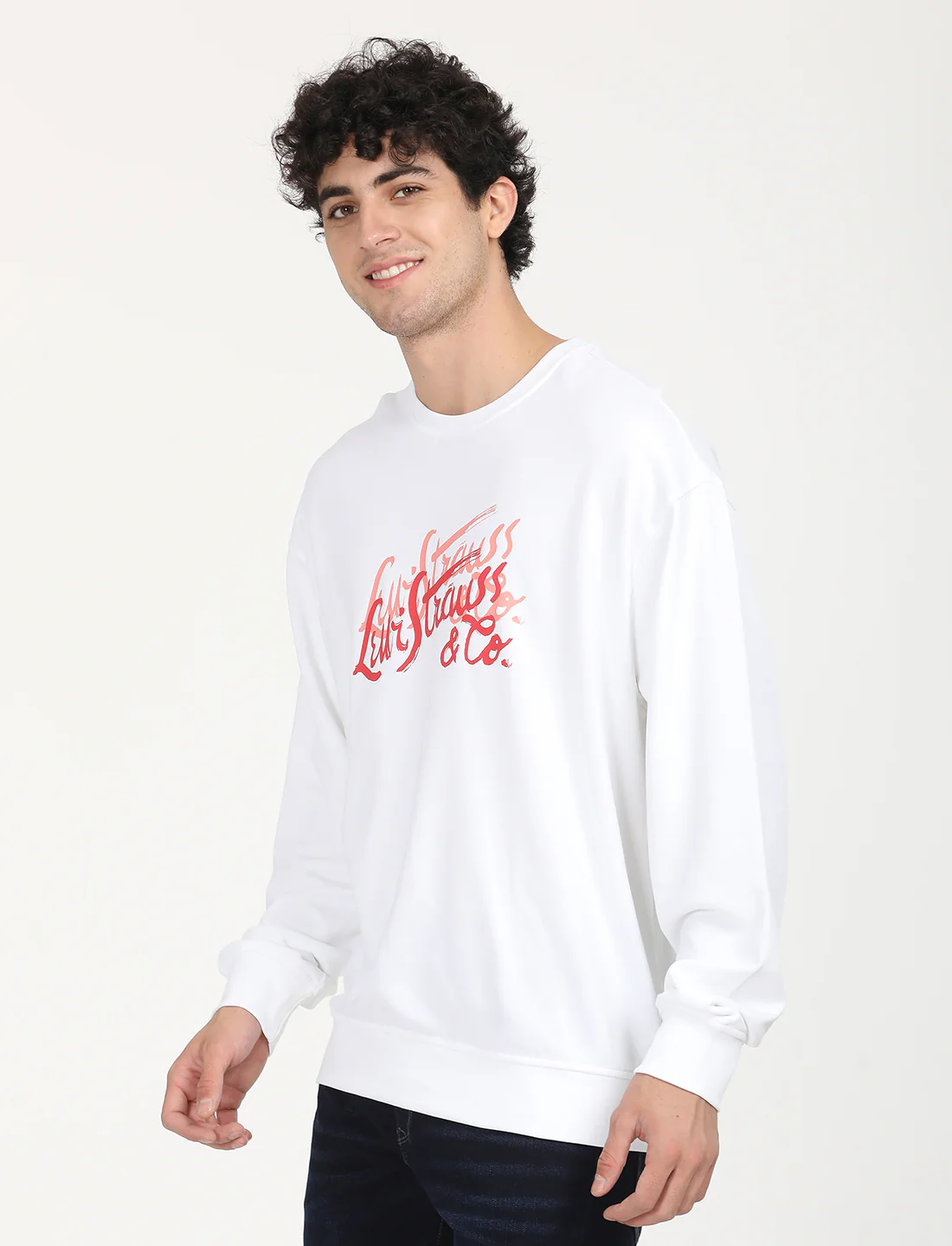 Men's Solid White Crew Neck Sweatshirt - Image 2