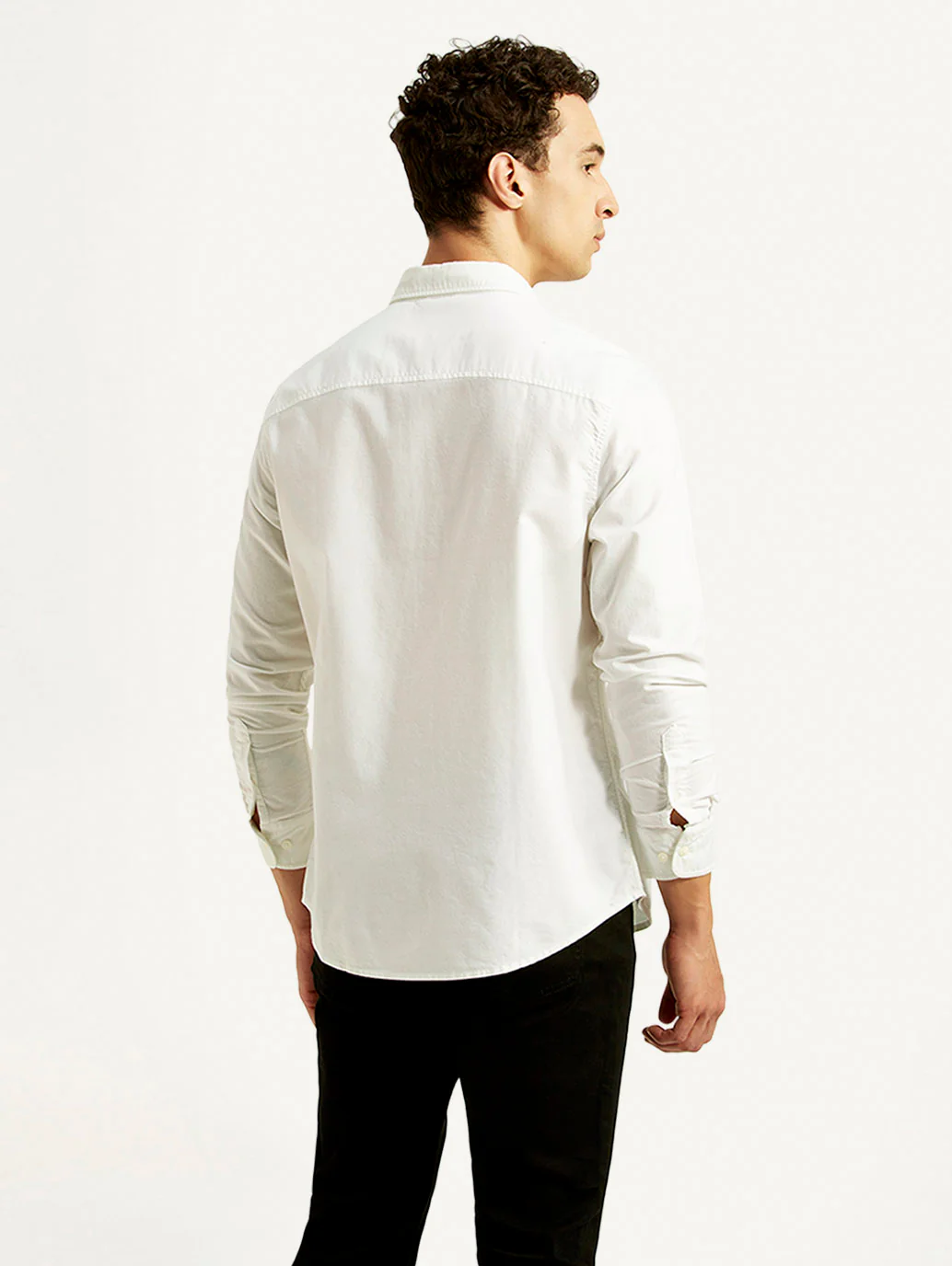 Men's Solid White Slim Fit Oxford Shirt - Image 3