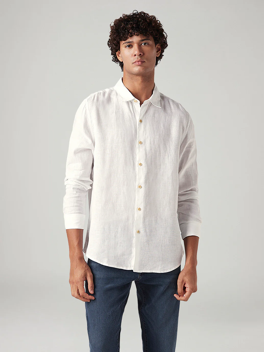 Men's Solid White Slim Fit Linen Shirt - Image 2