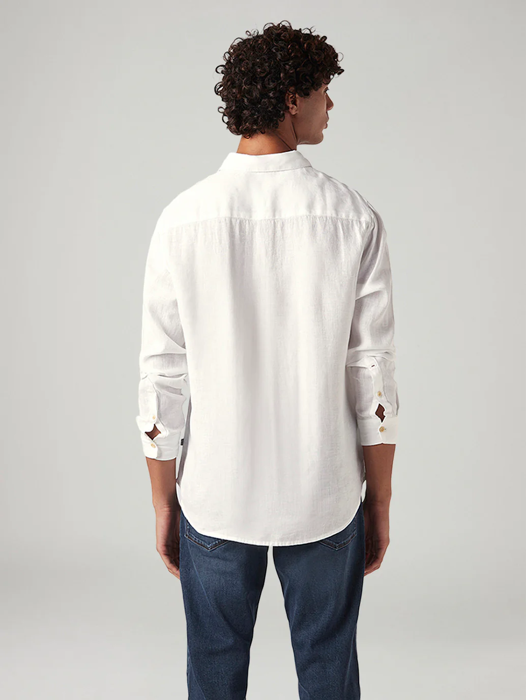 Men's Solid White Slim Fit Linen Shirt - Image 3