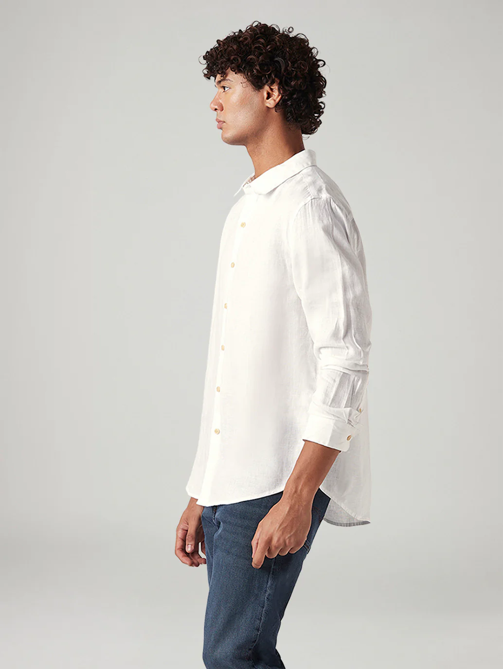 Men's Solid White Slim Fit Linen Shirt - Image 5
