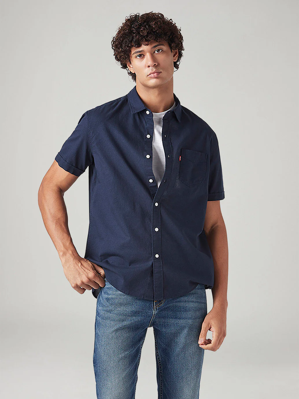 Men's Solid Navy Slim Fit Oxford Shirt