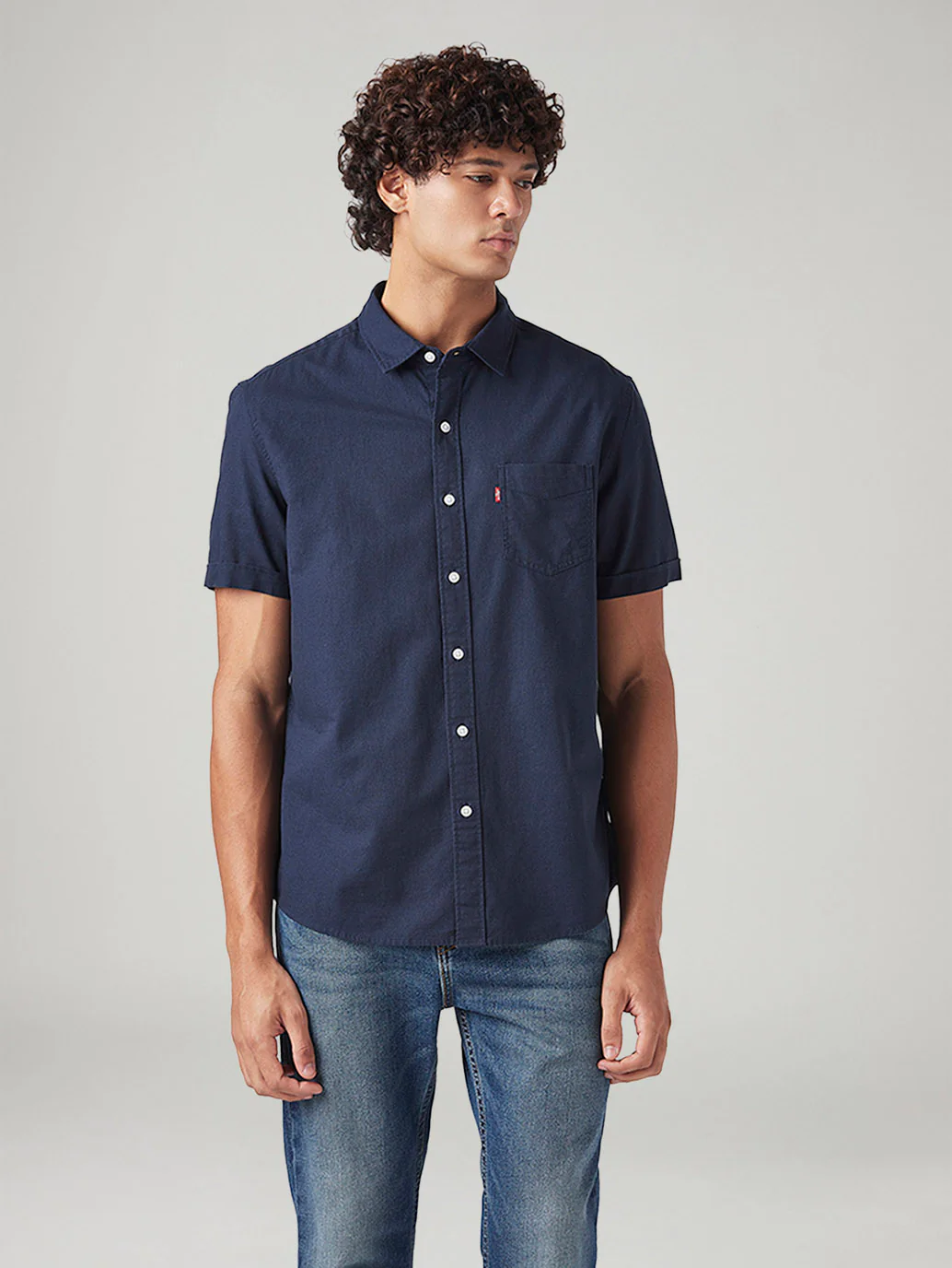 Men's Solid Navy Slim Fit Oxford Shirt - Image 2