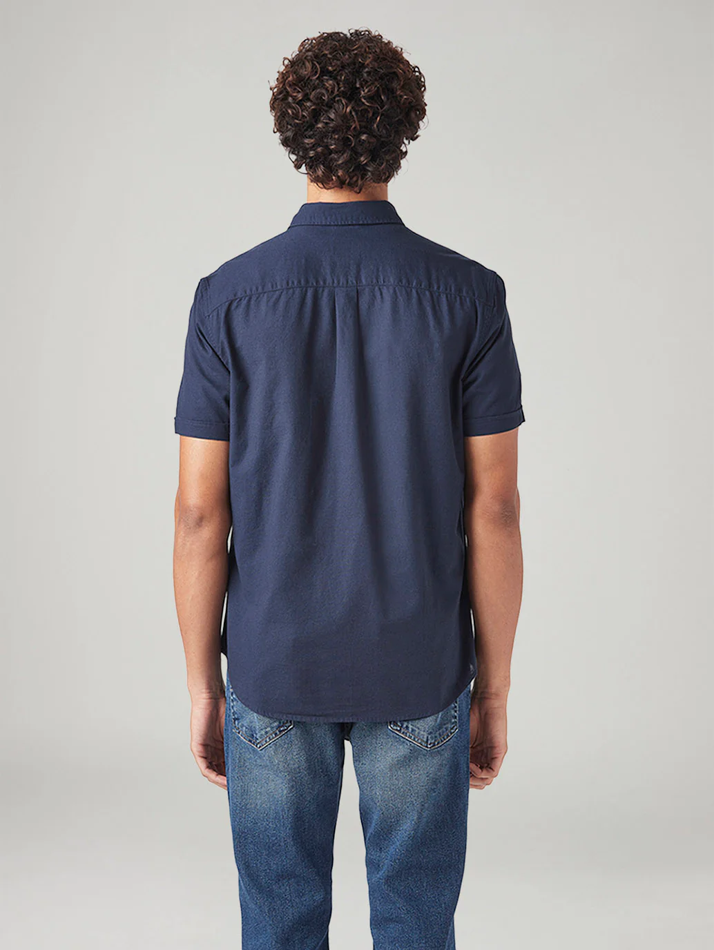 Men's Solid Navy Slim Fit Oxford Shirt - Image 3