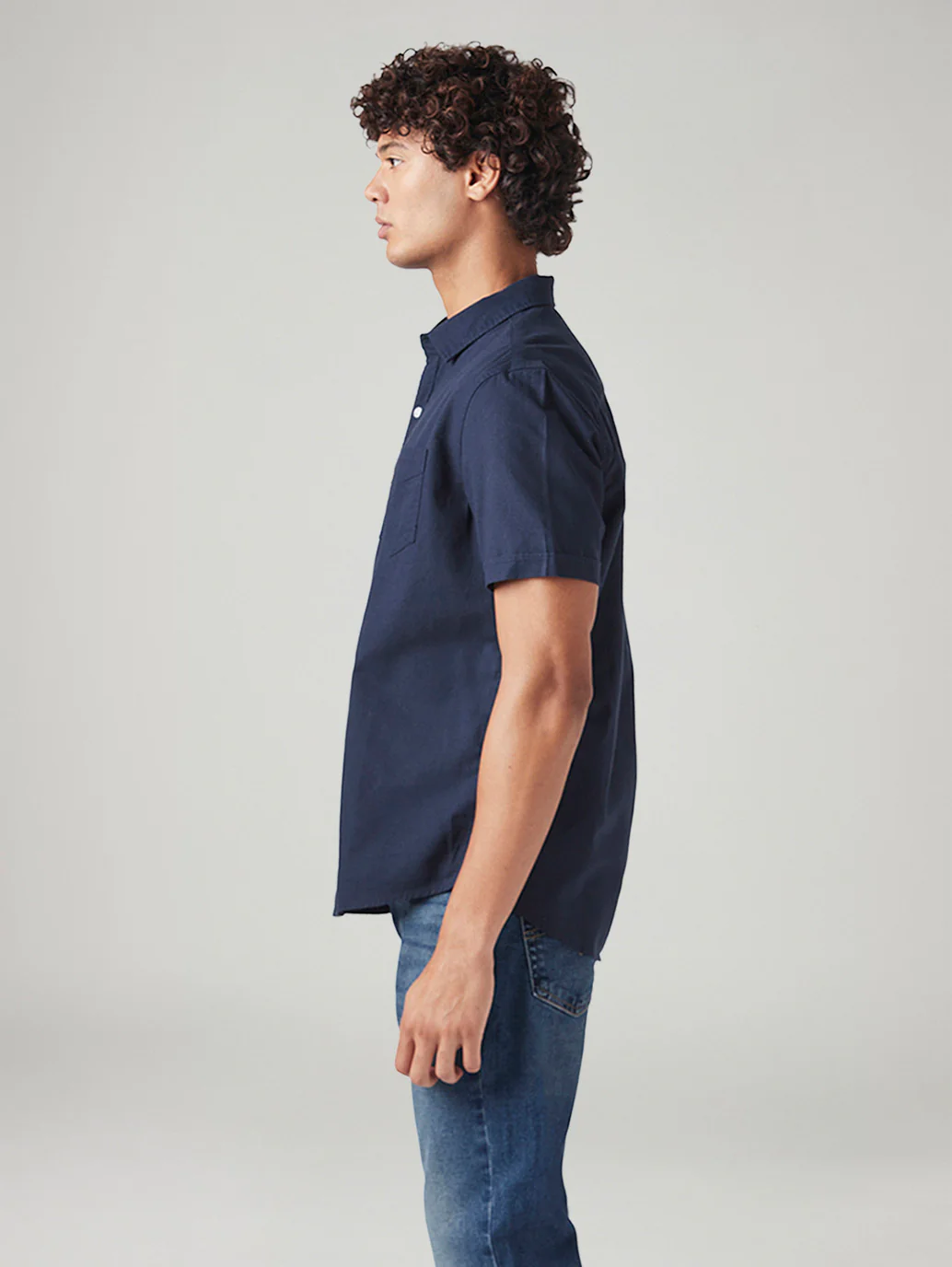 Men's Solid Navy Slim Fit Oxford Shirt - Image 5
