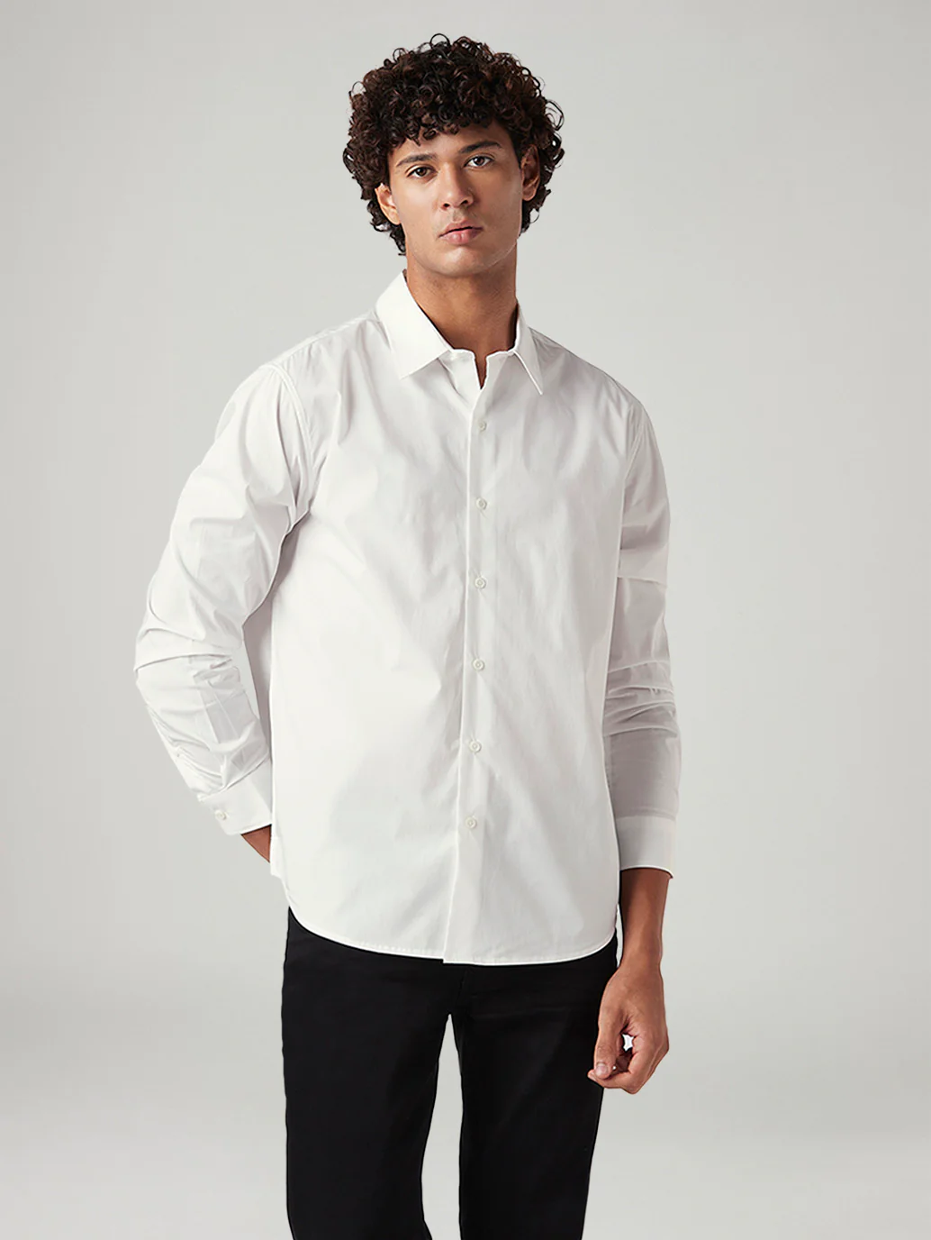Men's Solid White Slim Fit Shirt - Image 2