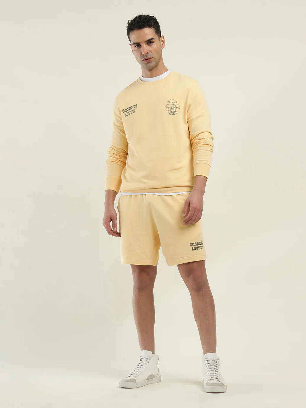 Men's Solid Yellow Crew Neck Co-ord Set